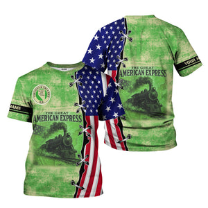 Railspirit Personalized Virginia & Truckee Railroad T-Shirt Retro American Express Train With USA Flag Shirt