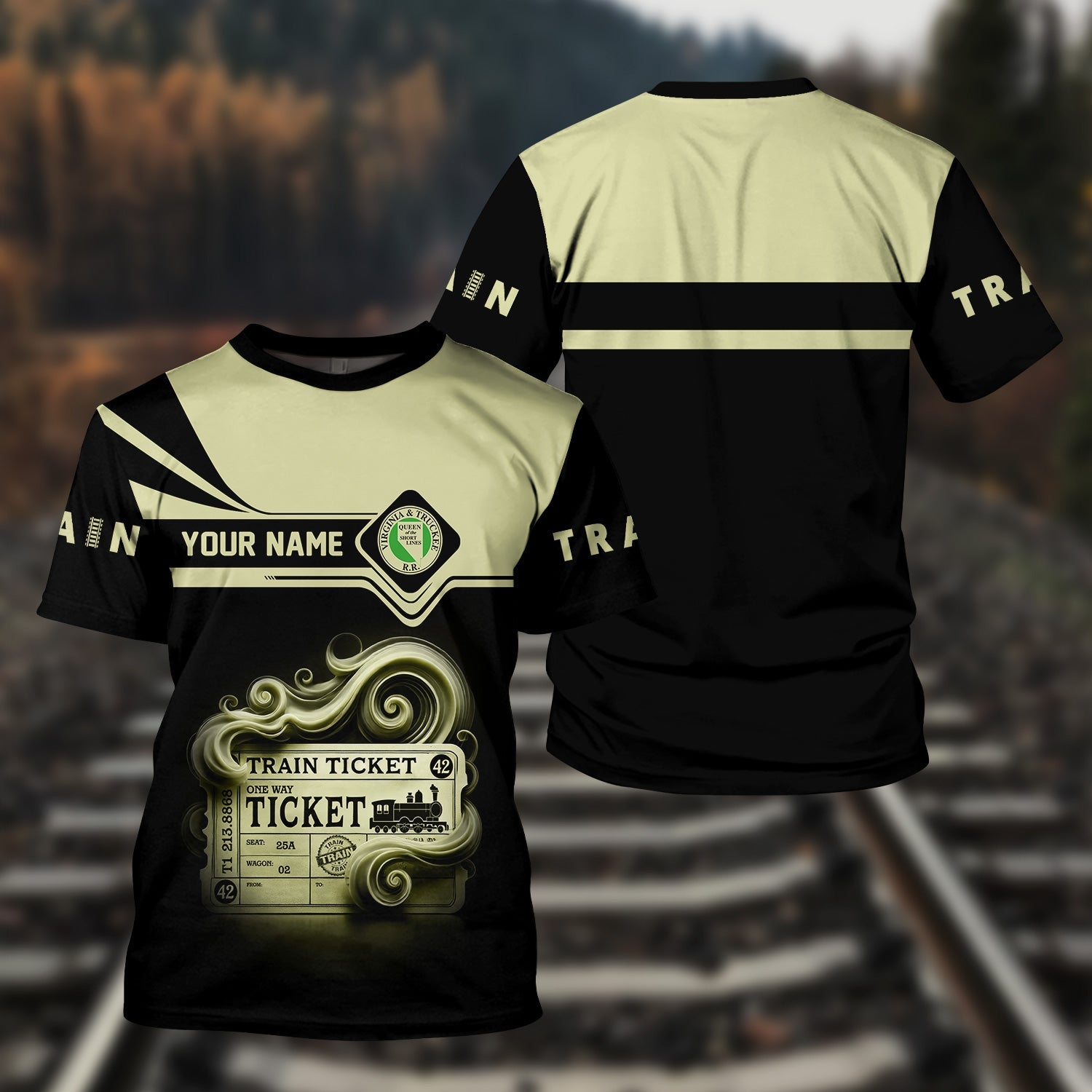 Railspirit Personalized Virginia & Truckee Railroad T Shirt Train Ticket American Locomotive Printed Train