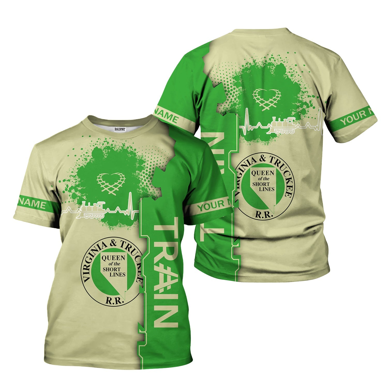 Railspirit Personalized Virginia & Truckee Railroad T-Shirt Engine Heartbeat and Track Love Style Shirt Gift Idea For Train Lovers