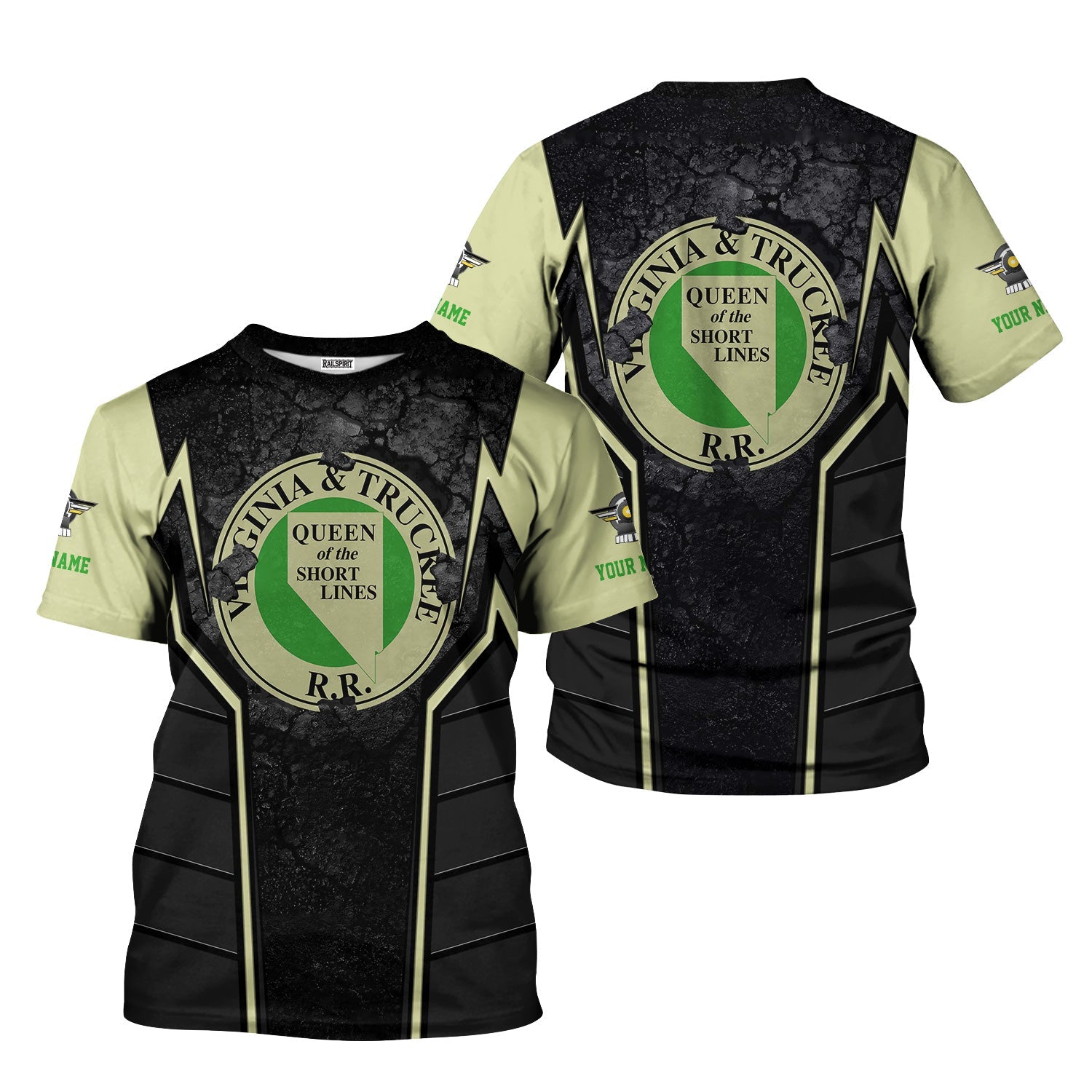 Railspirit Personalized Virginia & Truckee Railroad T-Shirt Cracked Metal Design Train Shirt for Rail Enthusiasts