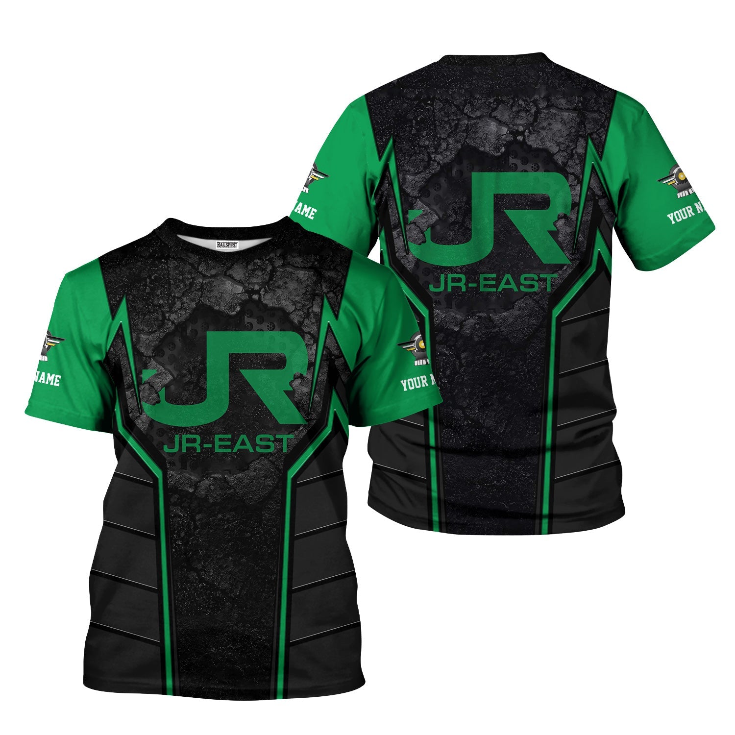 Railspirit Personalized East Japan Railway T-Shirt Cracked Metal Design JR-EAST Train Shirt for Rail Enthusiasts