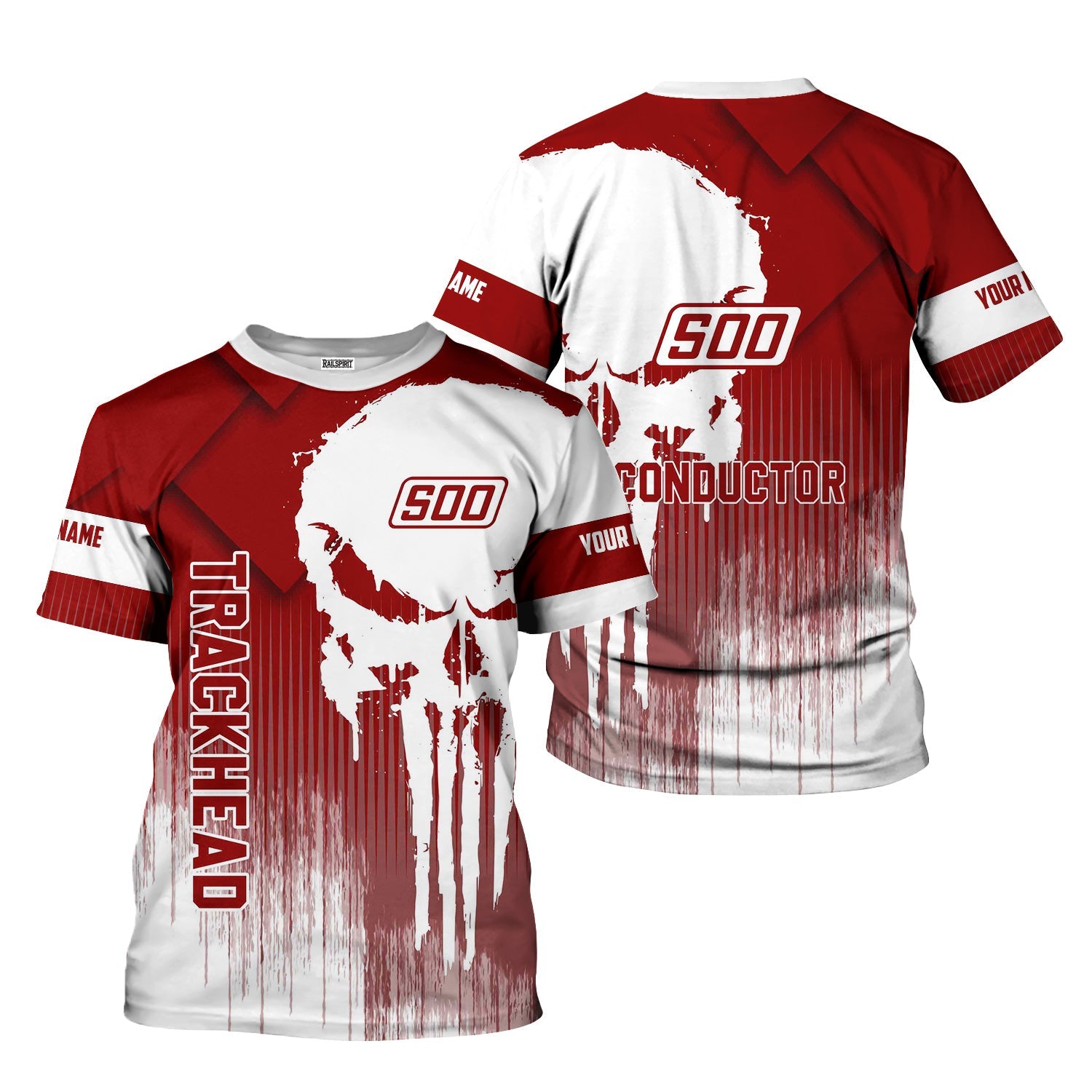 Railspirit Personalized Soo Line Railroad T-Shirt Skull Design with Custom Job Train Shirt for Trackhead Crew