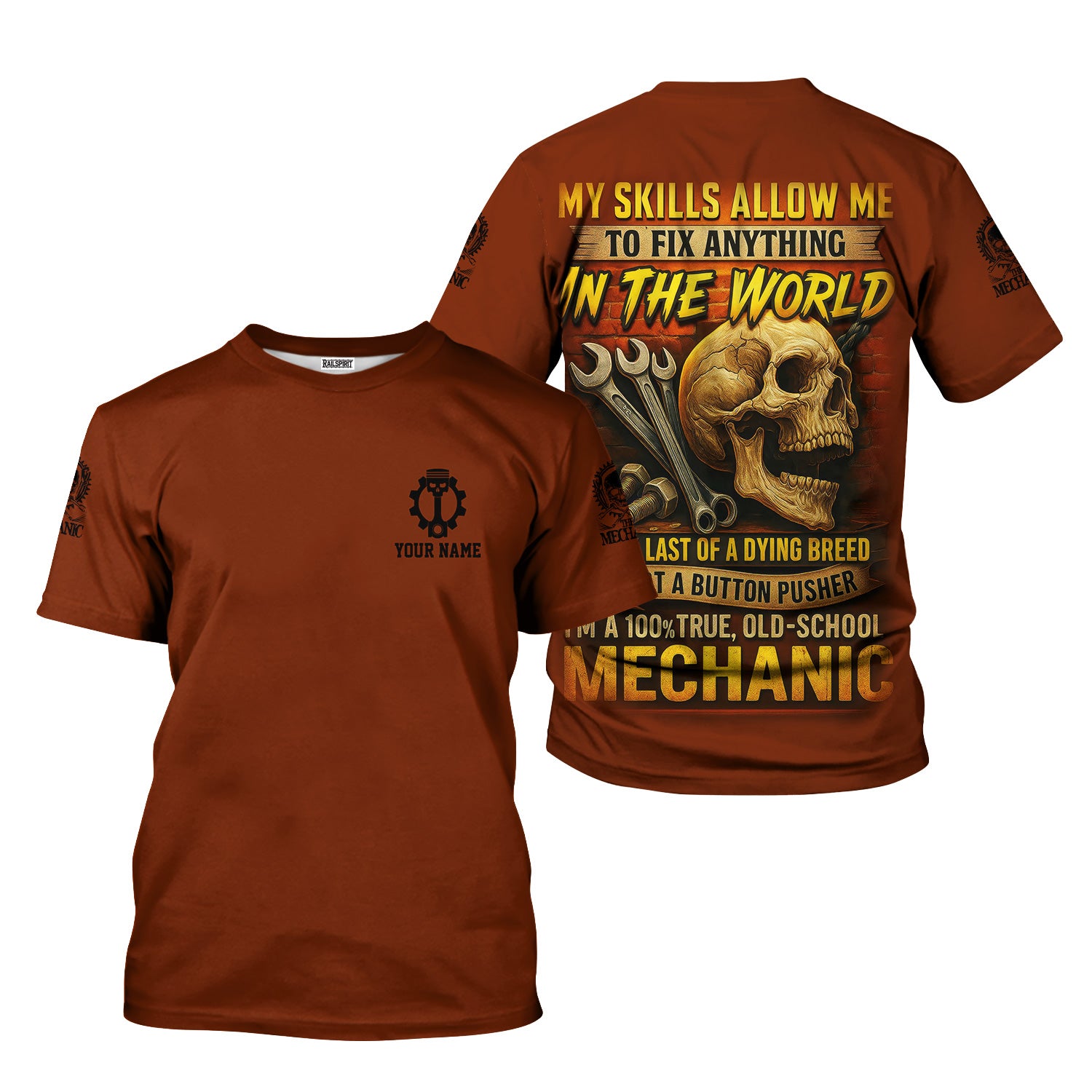 Personalized Mechanic Shirt, My Skills Allow Me To Fix Anything In The World, Skull and Wrench Design, Gift For Men