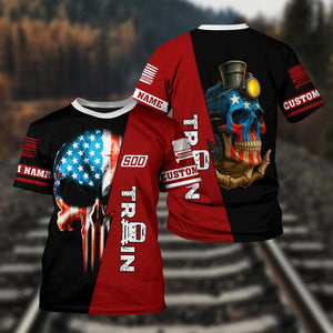 Railspirit Personalized Soo Line Railroad T-Shirt Train Skull American Flag Shirt All Over Print