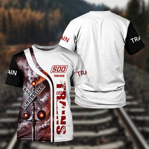 Railspirit Custom Name Soo Line Railroad T Shirt Railroad Crossing Sign Train Shirt All Over Print