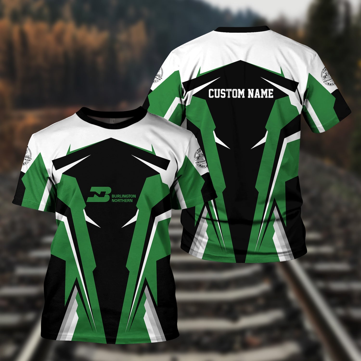 Railspirit Personalized Burlington Northern Railroad T Shirt Strong Line Style Train Unisex Shirt All Over Print