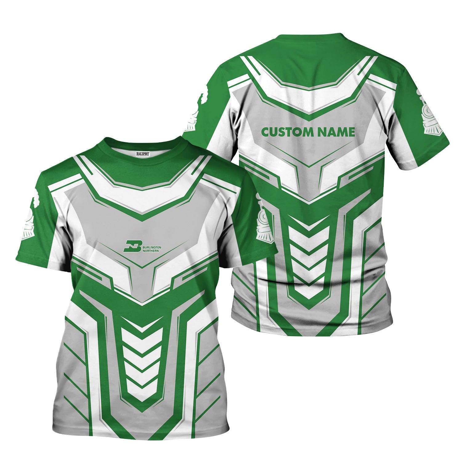 Railspirit Personalized Burlington Northern Railroad T-Shirt Armor-Inspired Design Train Shirt All Over Print