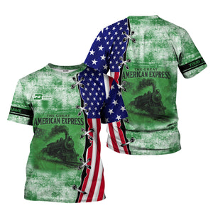 Railspirit Personalized Burlington Northern Railroad T-Shirt Retro American Express Train With USA Flag Shirt