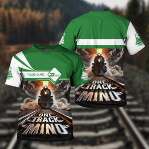 Railspirit Personalized Burlington Northern Railroad T Shirt One Track Mind Train Printed Shirt