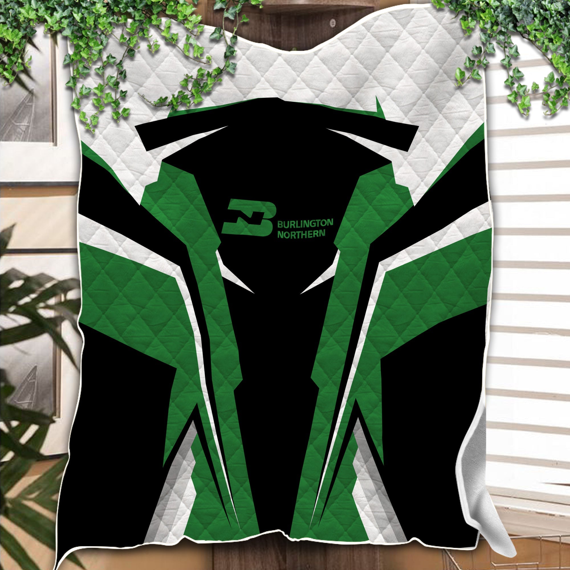 Railspirit Personalized Burlington Northern Railroad Premium Quilts Strong Line Train Premium Quilts Gift Idea For Train Lover