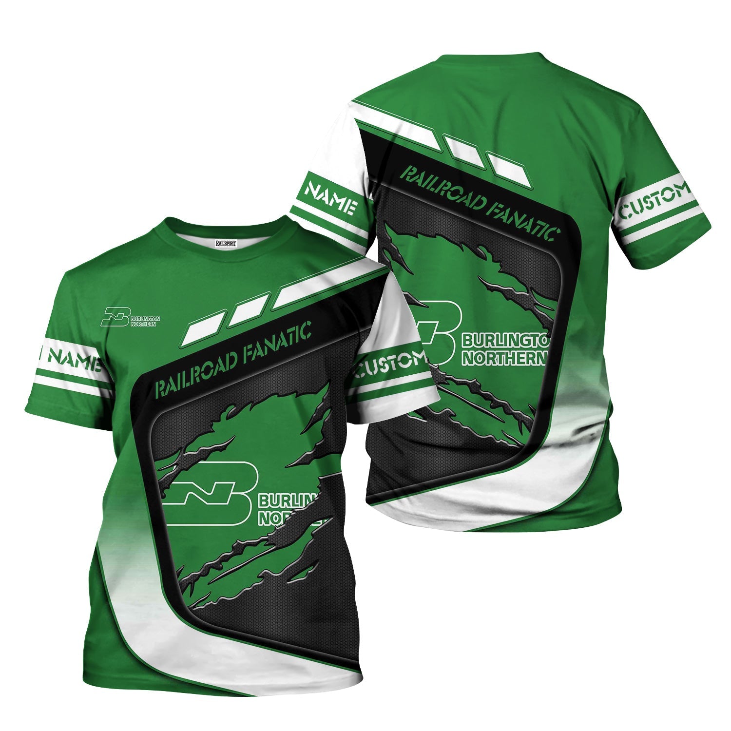 Railspirit Personalized Burlington Northern Railroad T-Shirt Ripped Texture Style Train Shirt For Railroad Fanatic