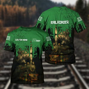 Railspirit Personalized Burlington Northern Railroad T-Shirt Vintage Train Art Style Shirt For Locomotive Fans