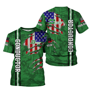 Railspirit Personalized Burlington Northern Railroad T-Shirt USA Flag Claw Art with Custom Job Train Shirt