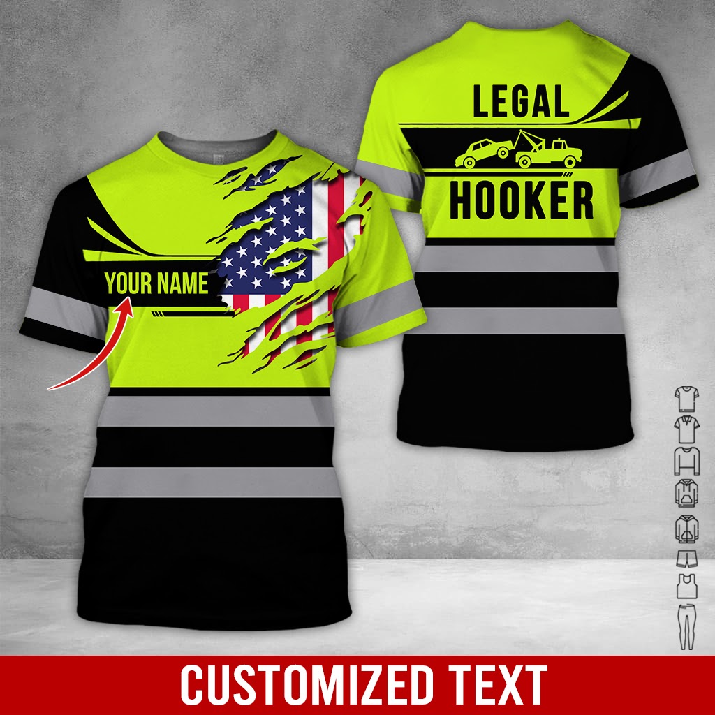 Customized Name and Flag Tow Truck Style Printed Clothes, Personalized Tow Truck Apparel