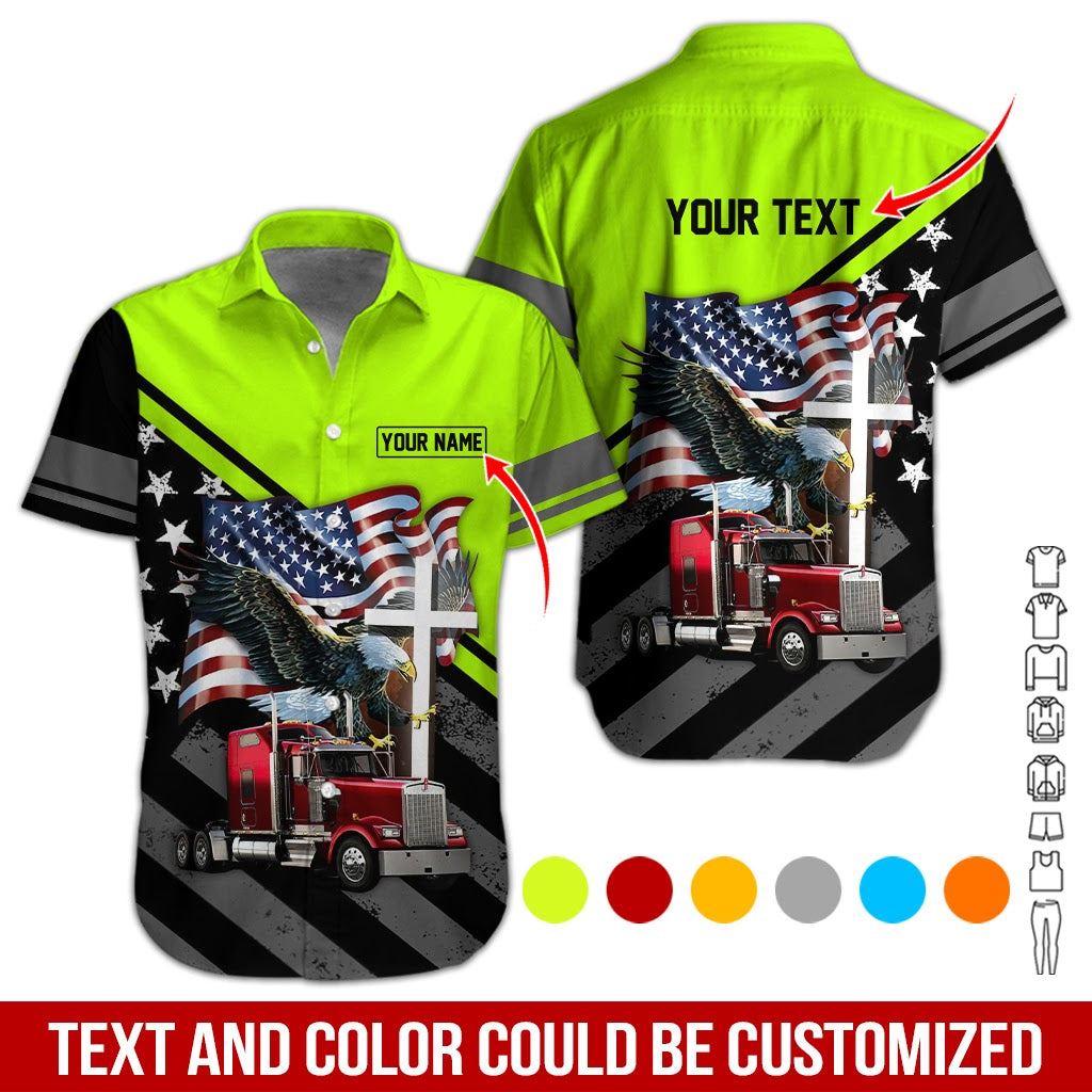Customized Name American Eagle Truck Shirt, Personalized Workwear, Truck Driver Gift