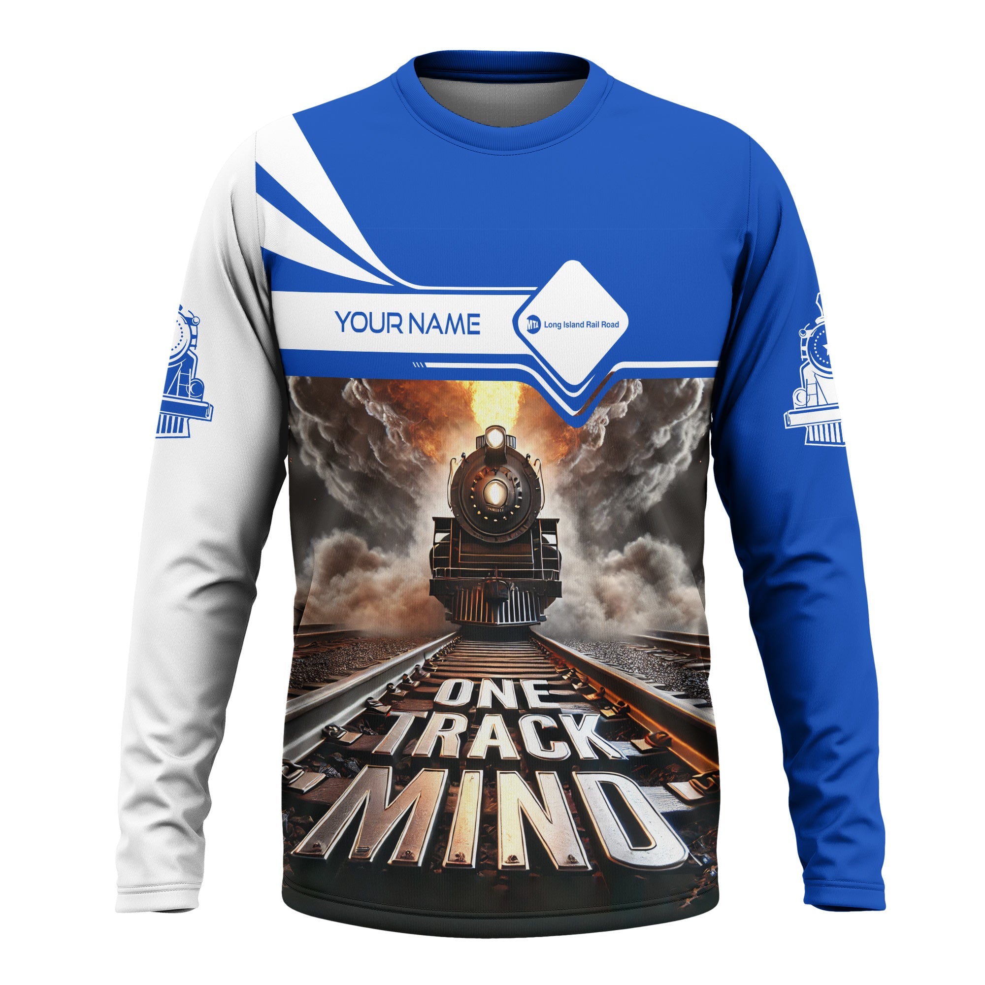 Railspirit Personalized Long Island Railroad Long Sleeve Shirt One Track Mind Train Printed Shirt