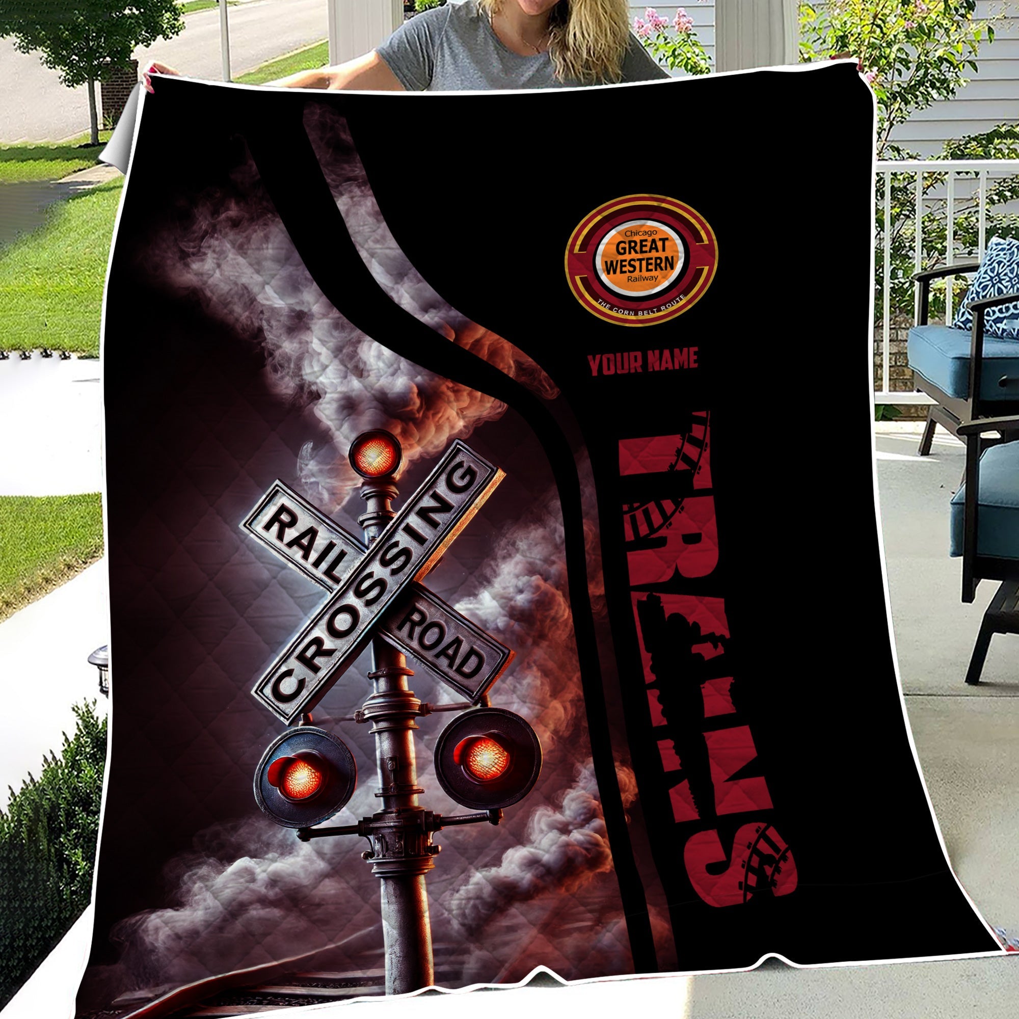 Railspirit Personalized Chicago Great Western Railroad Premium Quilts Railroad Crossing Sign Quilts All Over Print