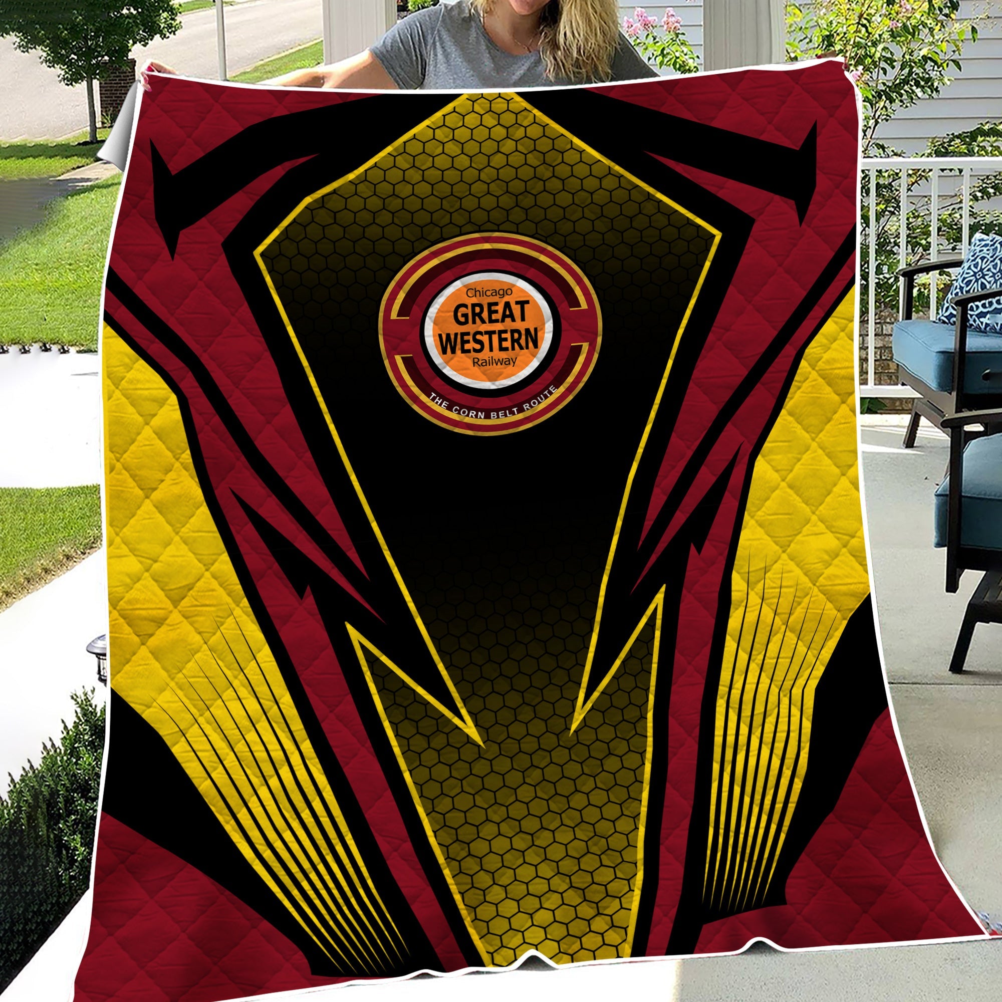 Railspirit Chicago Great Western Railroad Premium Quilts Lightning Graphic Style Premium Quilts Gift Idea For Train Lover