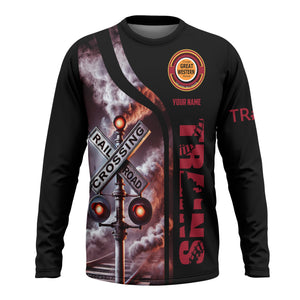 Railspirit Custom Name Chicago Great Western Railroad Long Sleeve Shirt Railroad Crossing Sign Printed Train Shirt