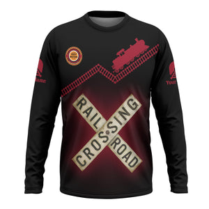 Railspirit Personalized Chicago Great Western Railroad Long Sleeve Shirt Railroad Crossing Printed Train Track Shirt