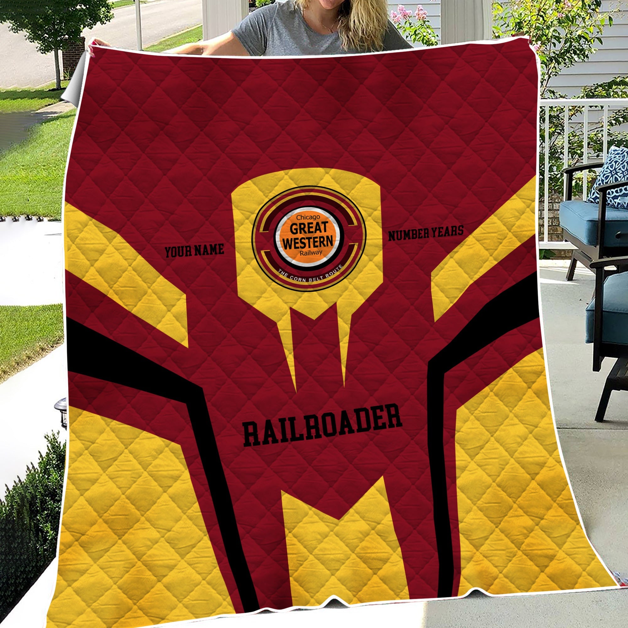 Railspirit Personalized Chicago Great Western Railroad Premium Quilts Custom Year Railroader Gift Idea For Train Lover