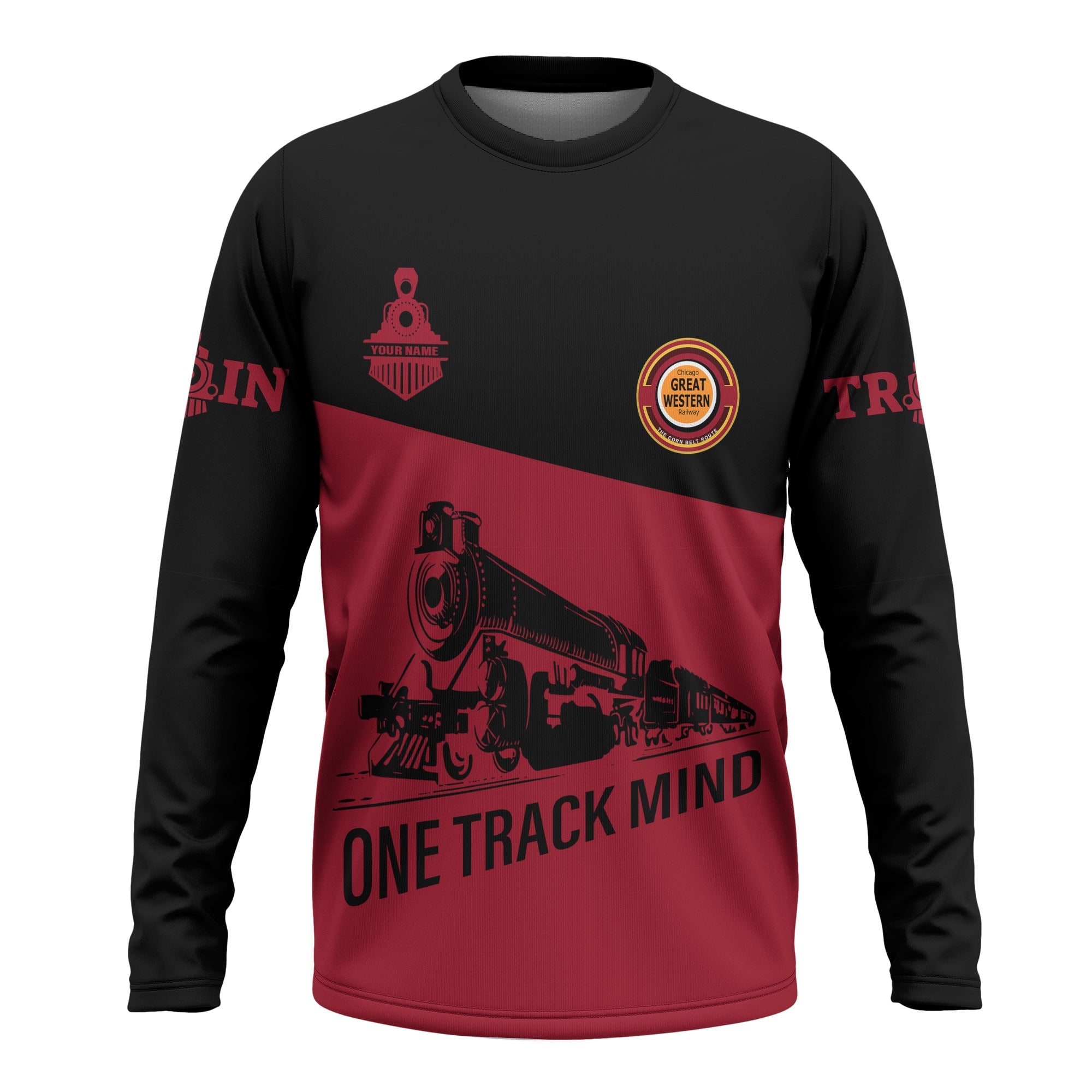 Railspirit Custom Name Chicago Great Western Railroad Long Sleeve Shirt One Track Mind Printed Shirt