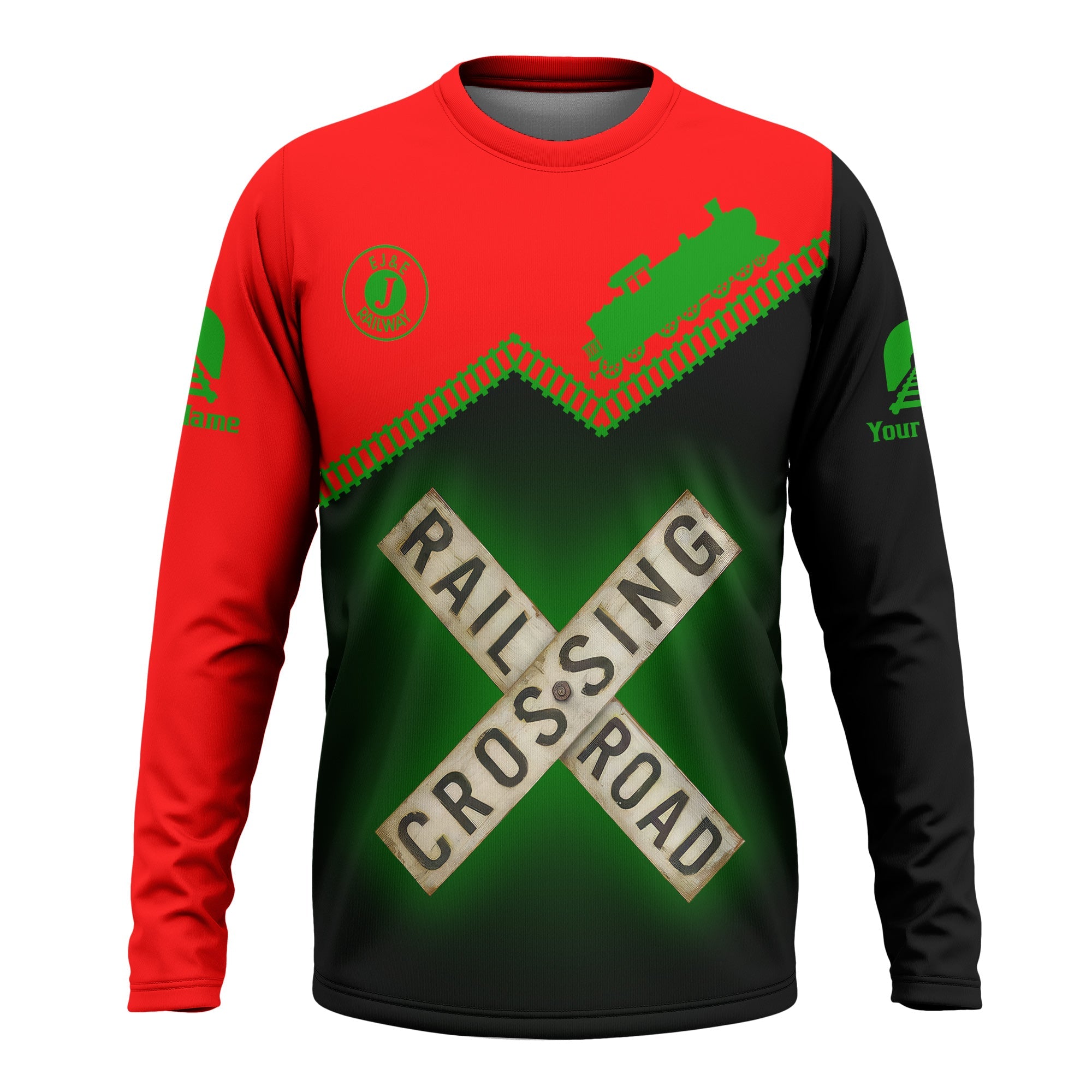 Railspirit Personalized Elgin Joliet And Eastern Railroad Long Sleeve Shirt Railroad Crossing Printed Train Track Shirt