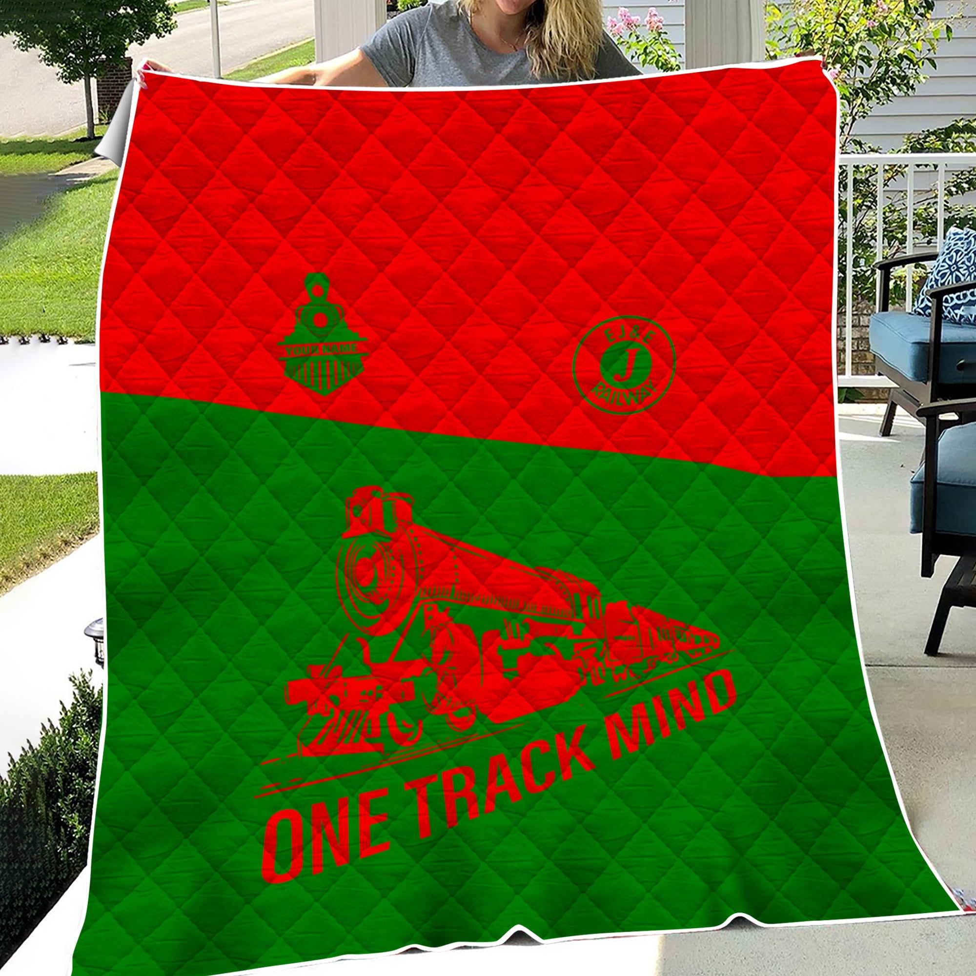 Railspirit Personalized Elgin Joliet And Eastern Railroad Premium Quilt One Track Mind Train Premium Quilt Gift Idea For Train Lover