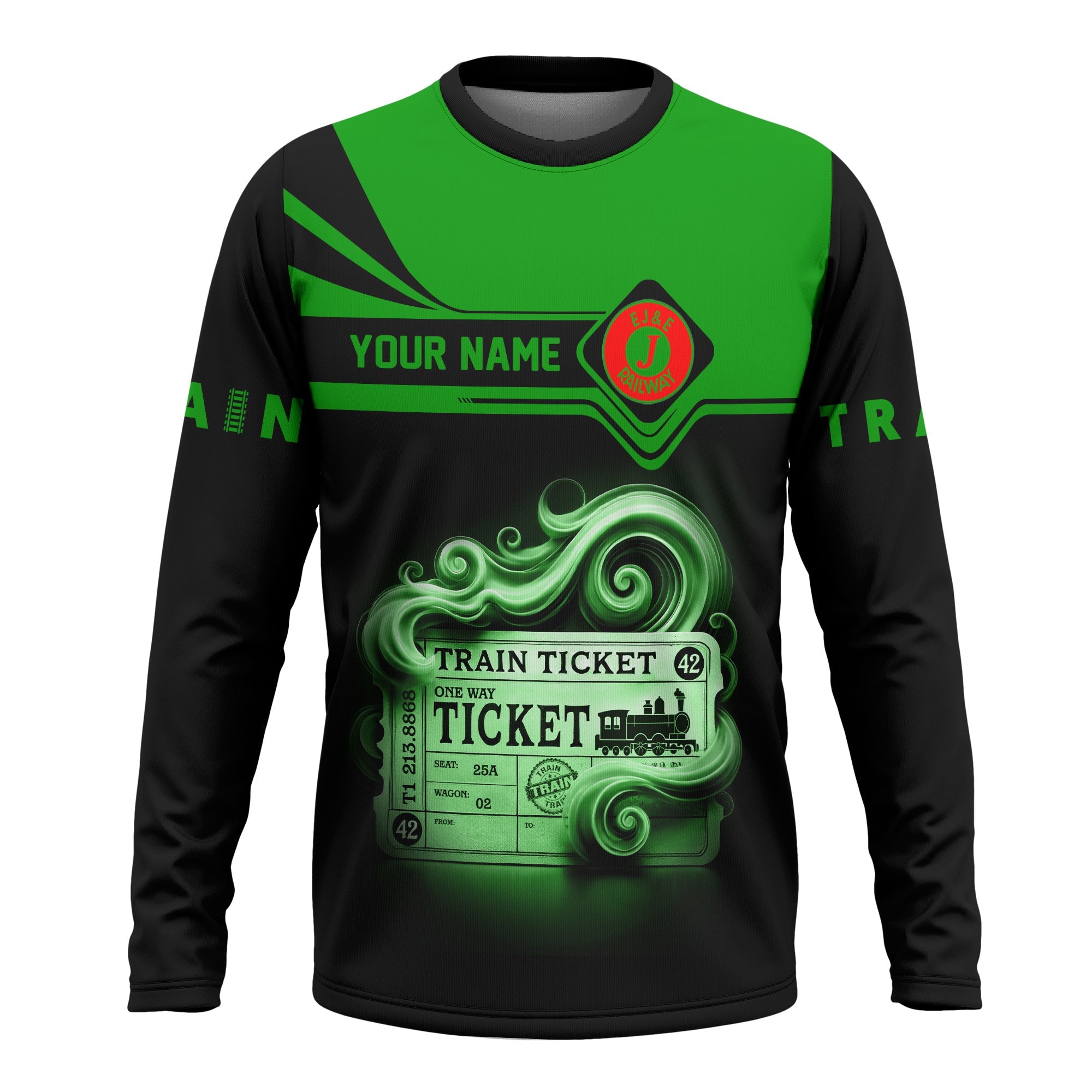 Railspirit Custom Name Elgin Joliet And Eastern Railroad Long Sleeve Shirt American Train Ticket Printed Shirt