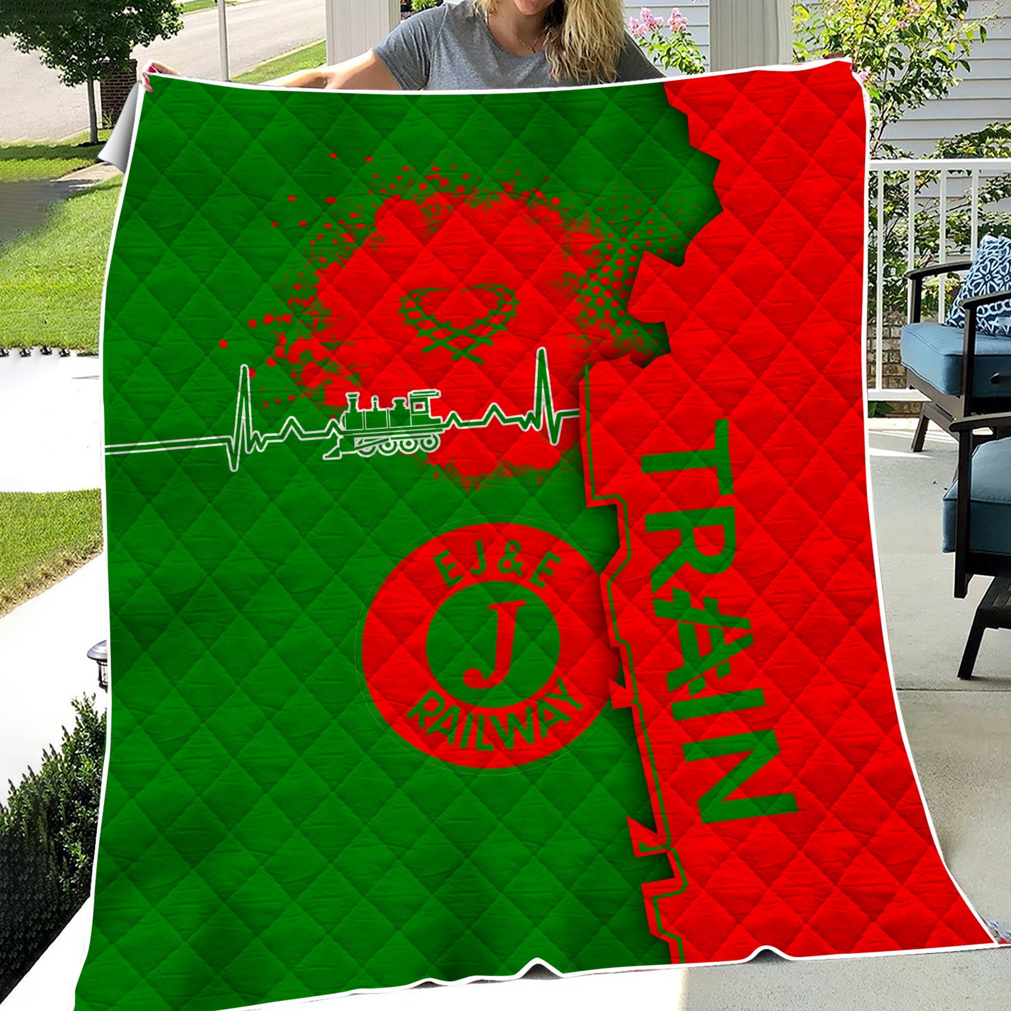 Railspirit Elgin Joliet And Eastern Railroad Premium Quilts Engine Heartbeat and Track Love Style Quilts Gift Idea For Train Lovers