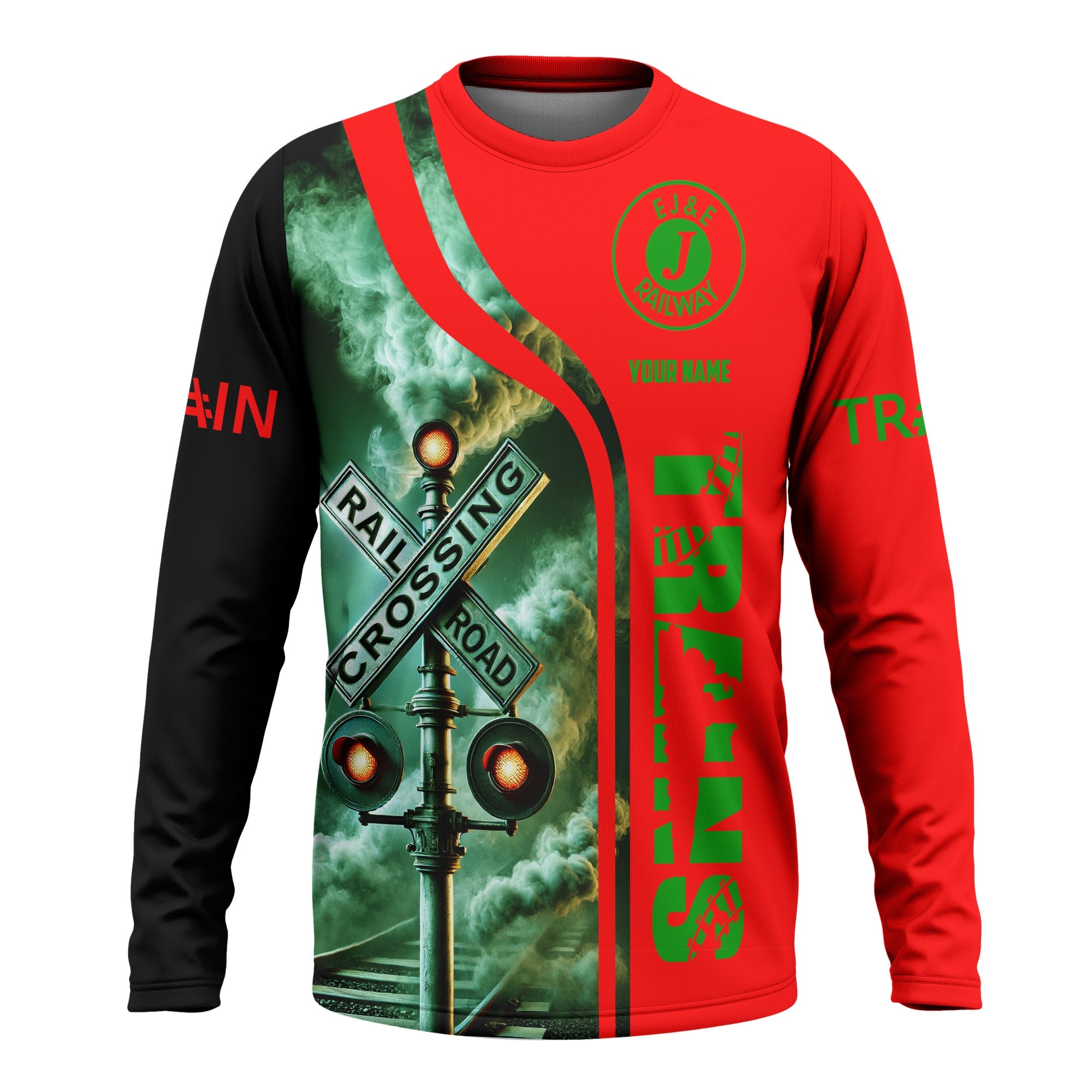 Railspirit Custom Name Elgin Joliet And Eastern Railroad Long Sleeve Shirt Railroad Crossing Sign Printed Train Shirt