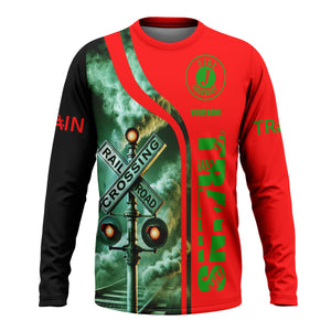 Railspirit Custom Name Elgin Joliet And Eastern Railroad Long Sleeve Shirt Railroad Crossing Sign Printed Train Shirt