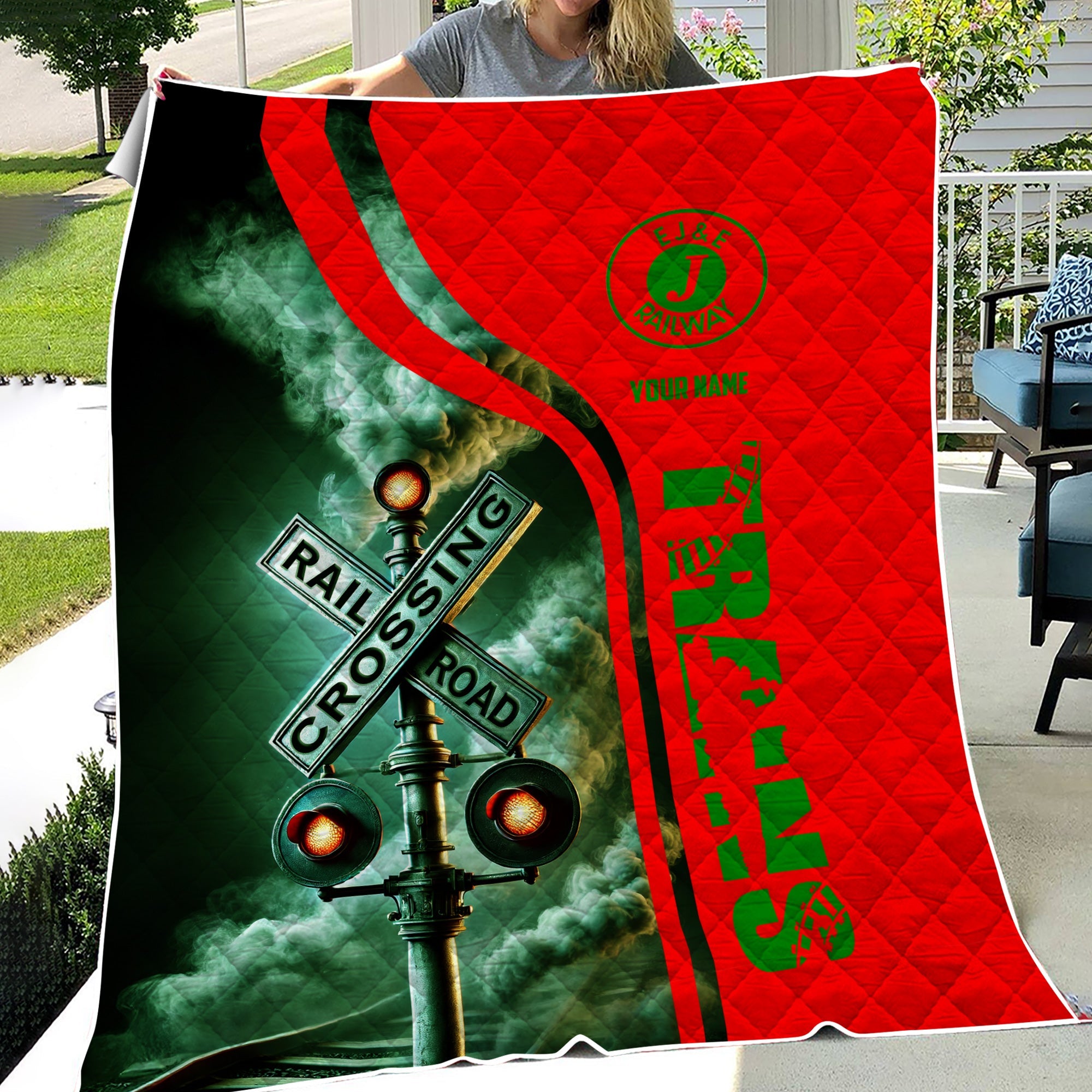 Railspirit Personalized Elgin Joliet And Eastern Railroad Premium Quilts Railroad Crossing Sign Quilts All Over Print