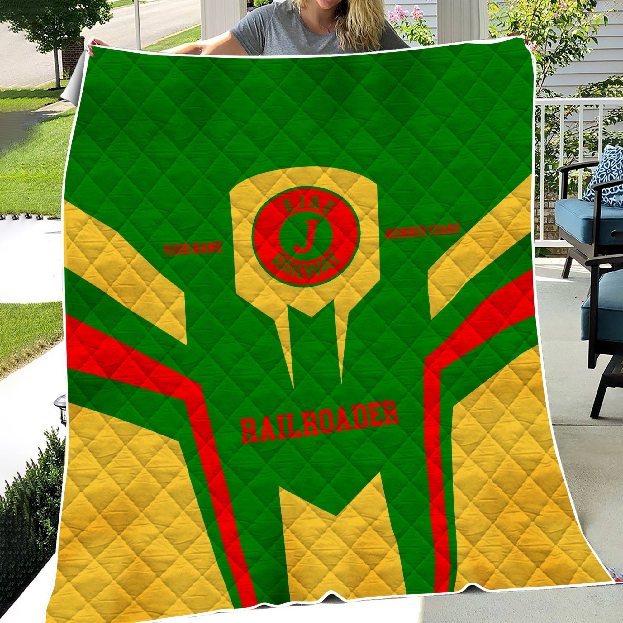 Railspirit Personalized Elgin Joliet And Eastern Railroad Premium Quilts Custom Year Railroader Gift Idea For Train Lover