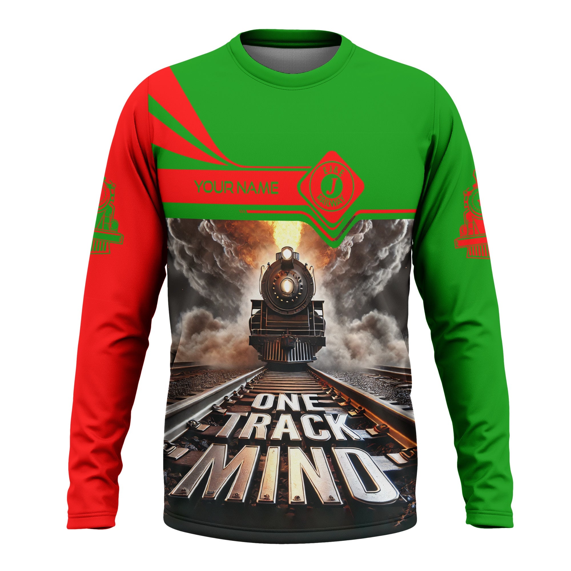 Railspirit Personalized Elgin Joliet And Eastern Railroad Long Sleeve Shirt One Track Mind Train Printed Shirt