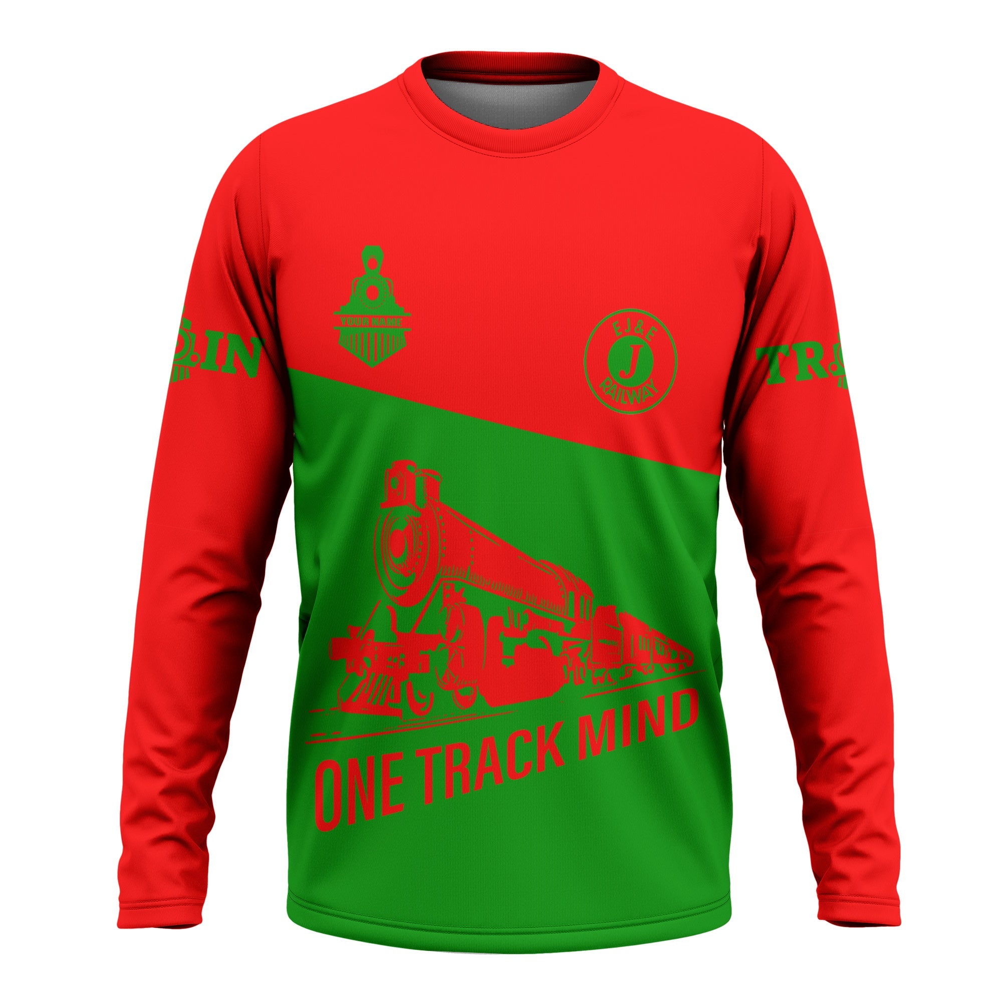 Railspirit Custom Name Elgin Joliet And Eastern Railroad Long Sleeve Shirt One Track Mind Printed Shirt