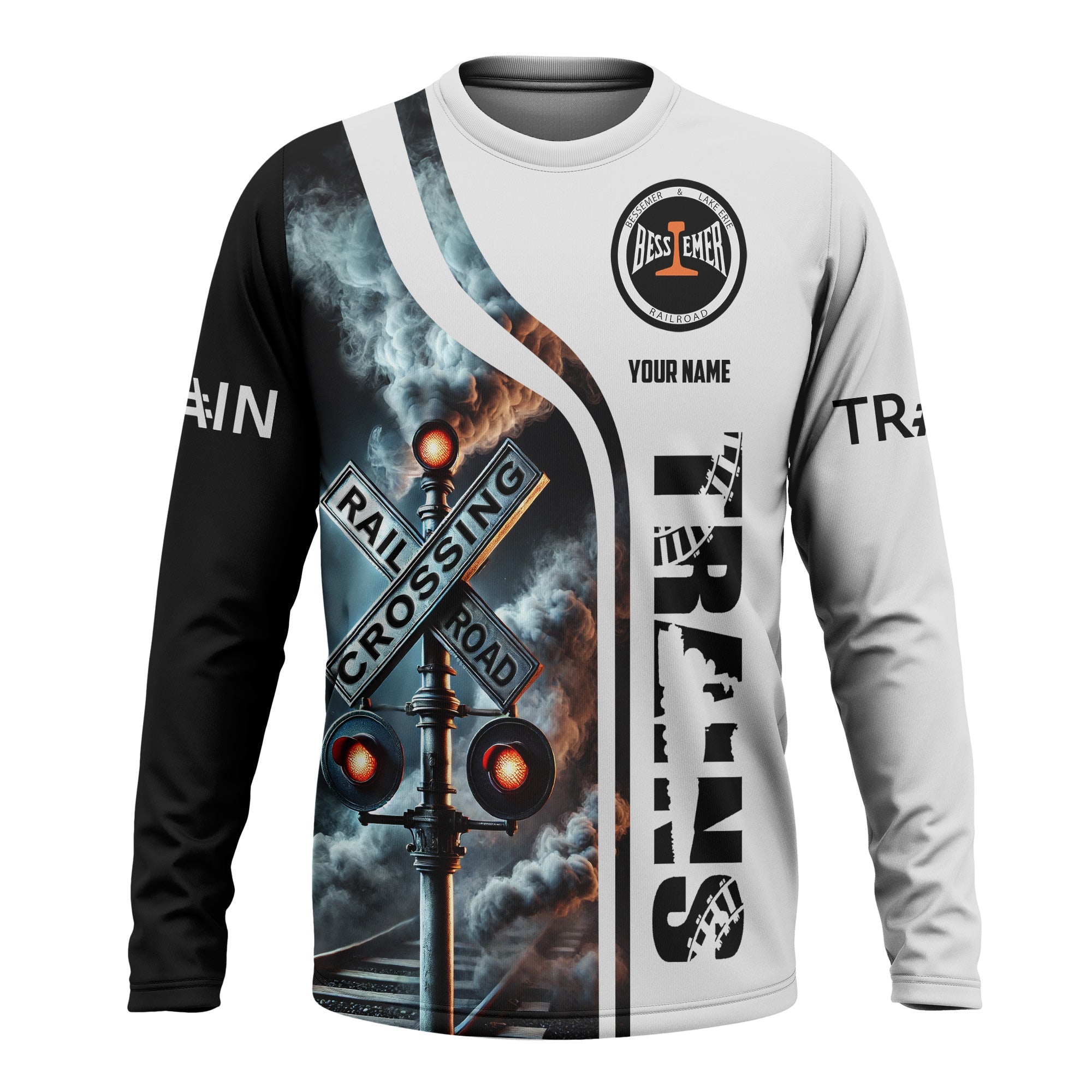 Railspirit Custom Name Bessemer And Lake Erie Railroad Long Sleeve Shirt Railroad Crossing Sign Printed Train Shirt