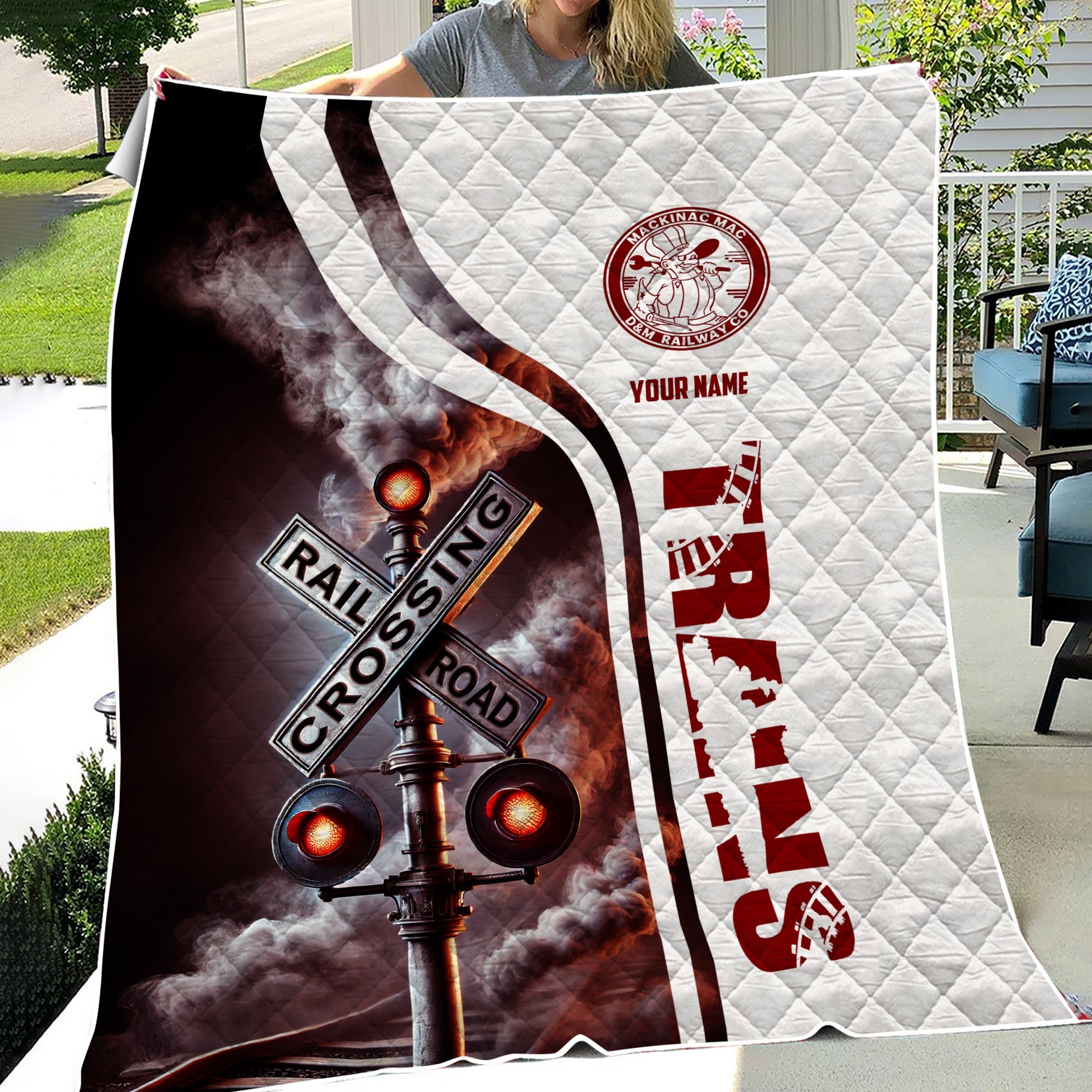 Railspirit Personalized Detroit & Mackinac Railroad Premium Quilts Railroad Crossing Sign Quilts All Over Print