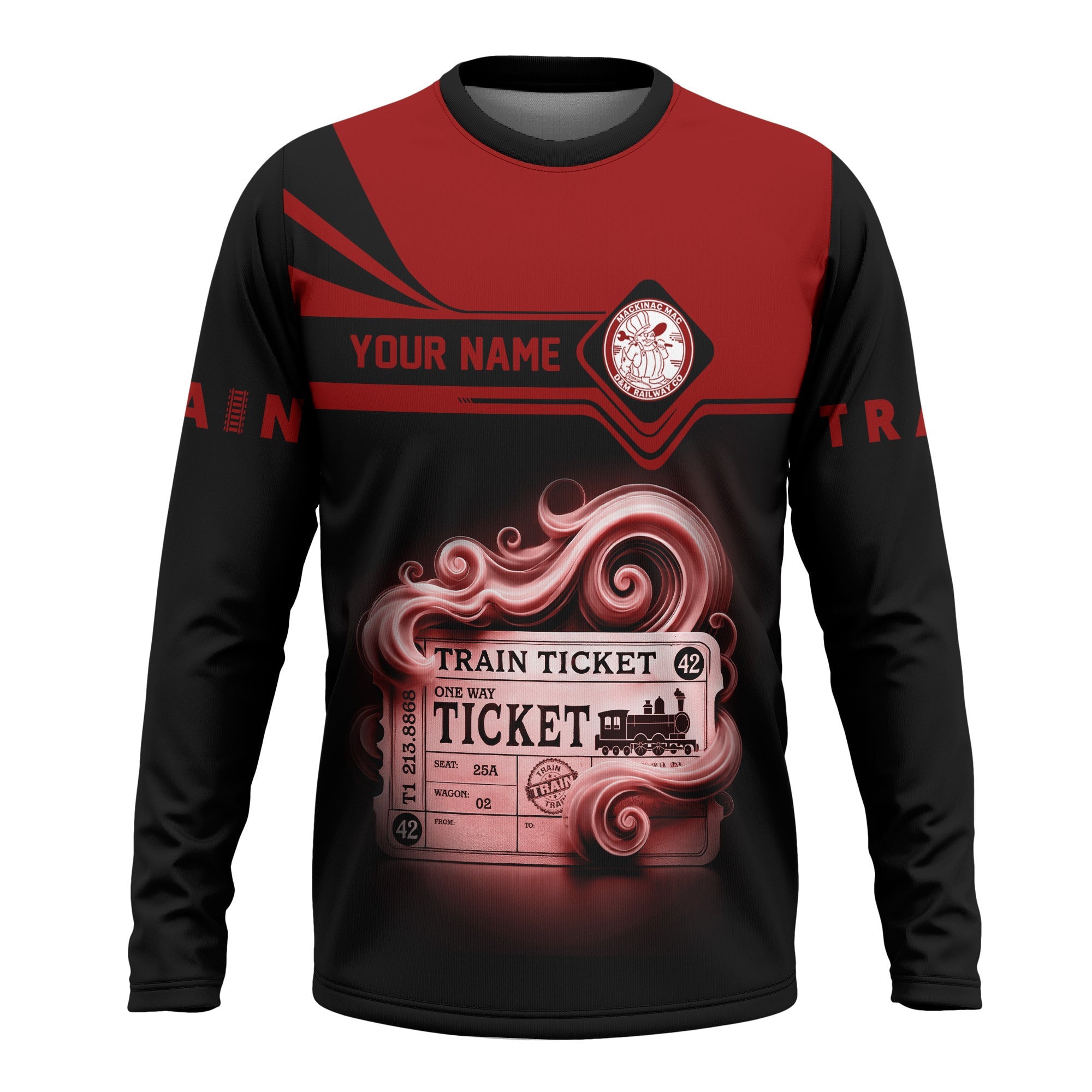 Railspirit Custom Name Detroit & Mackinac Railroad Long Sleeve Shirt American Train Ticket Printed Shirt