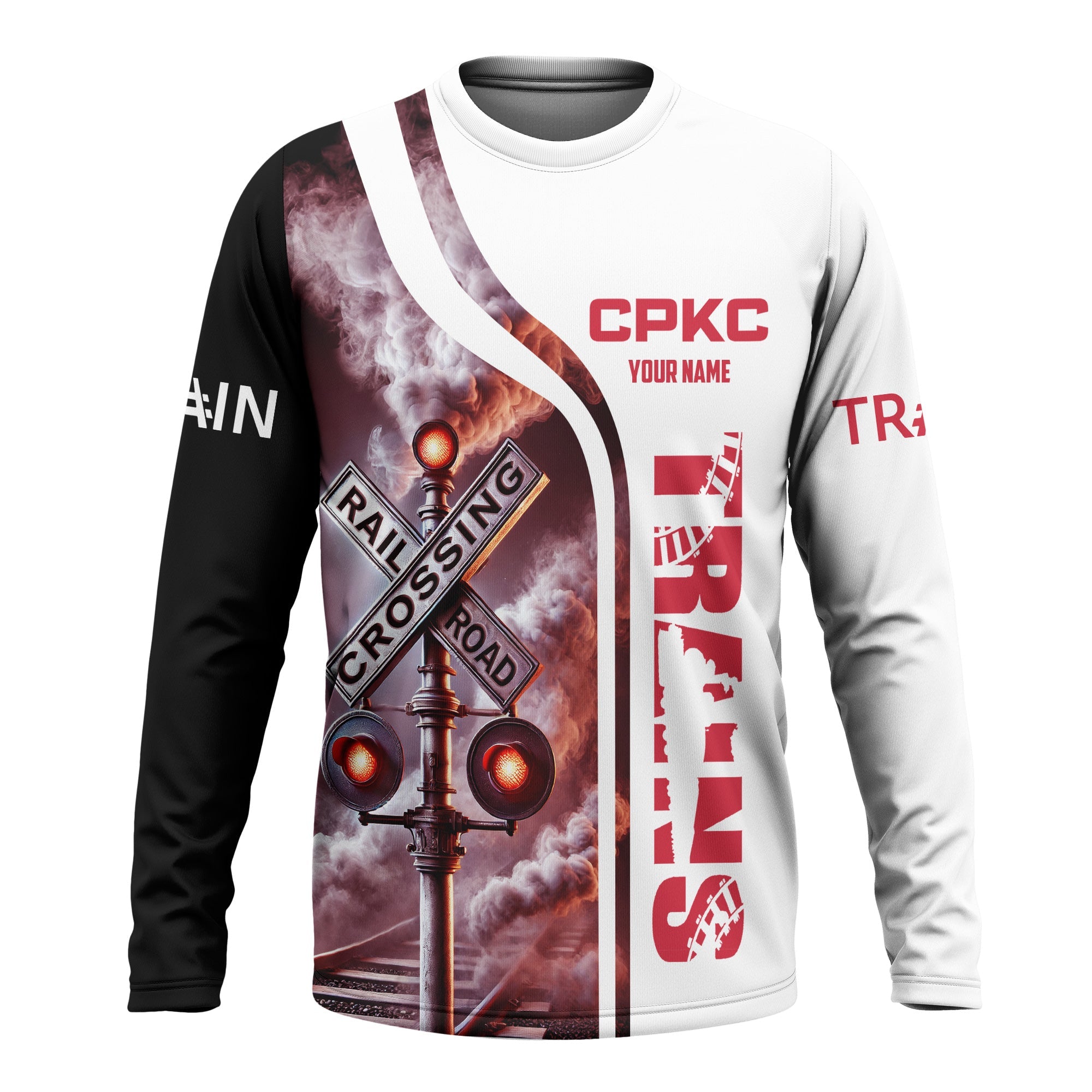 Railspirit Custom Name Canadian Pacific Kansas City Long Sleeve Shirt Railroad Crossing Sign CPKC Printed Train Shirt