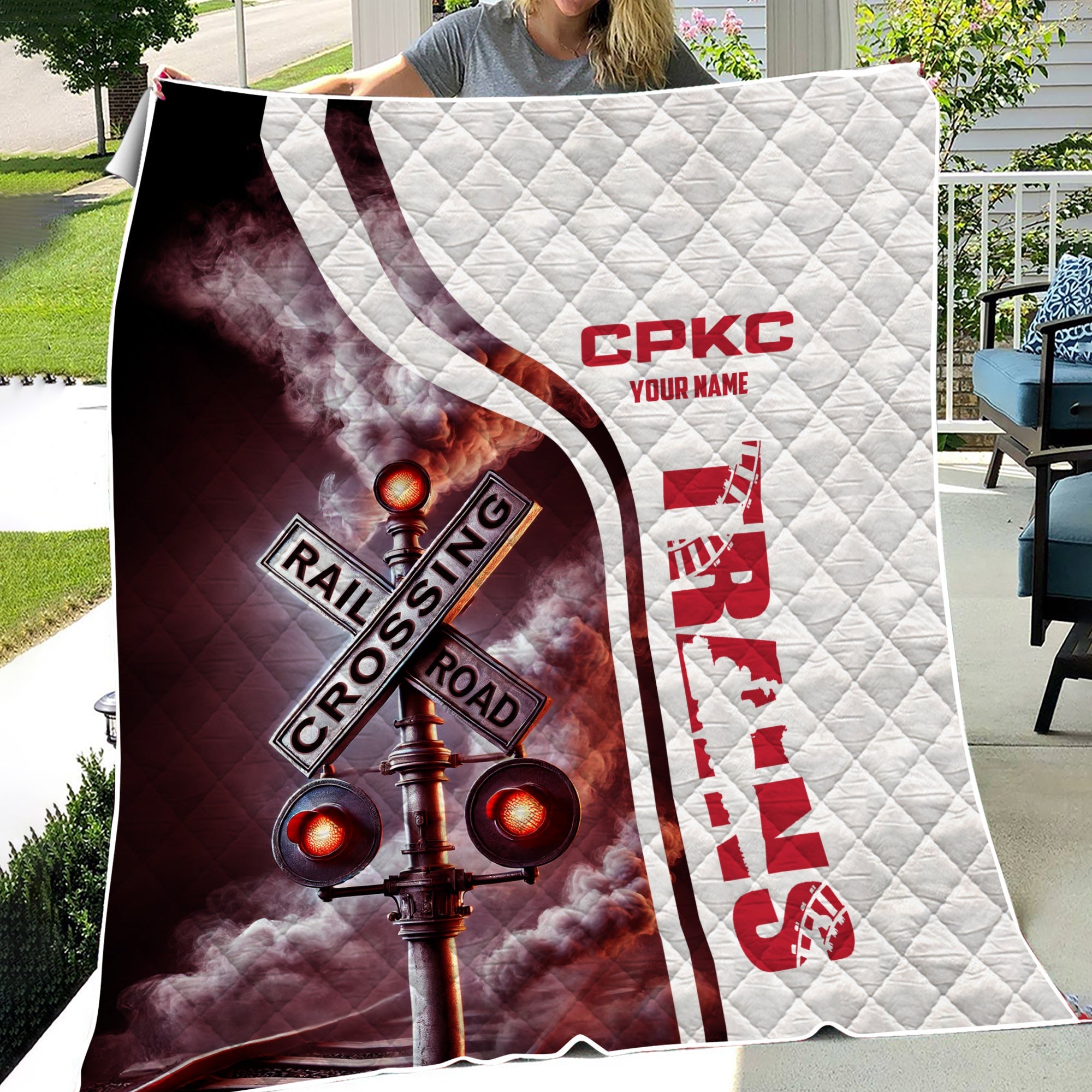 Railspirit Personalized Canadian Pacific Kansas City Premium Quilts Railroad Crossing Sign CPKC Quilts All Over Print