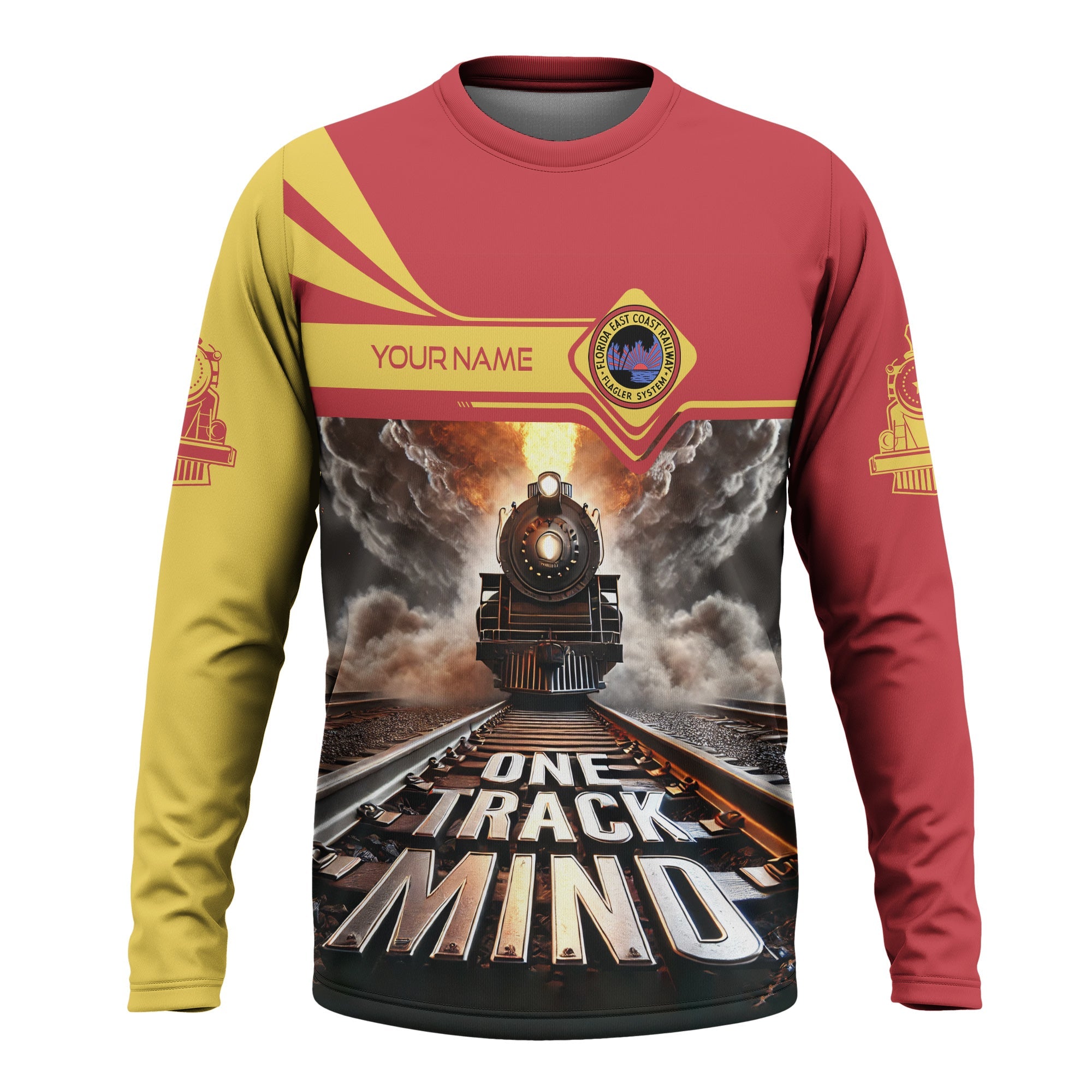 Railspirit Personalized Florida East Coast Railway Long Sleeve Shirt One Track Mind Train Printed Shirt