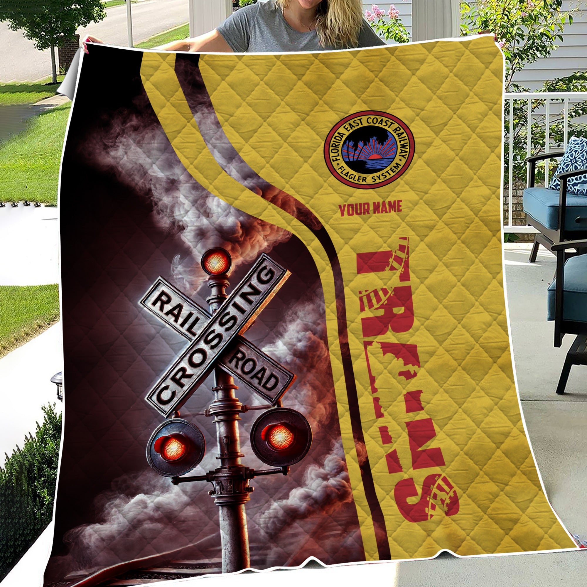 Railspirit Personalized Florida East Coast Railway Premium Quilts Railroad Crossing Sign Quilts All Over Print