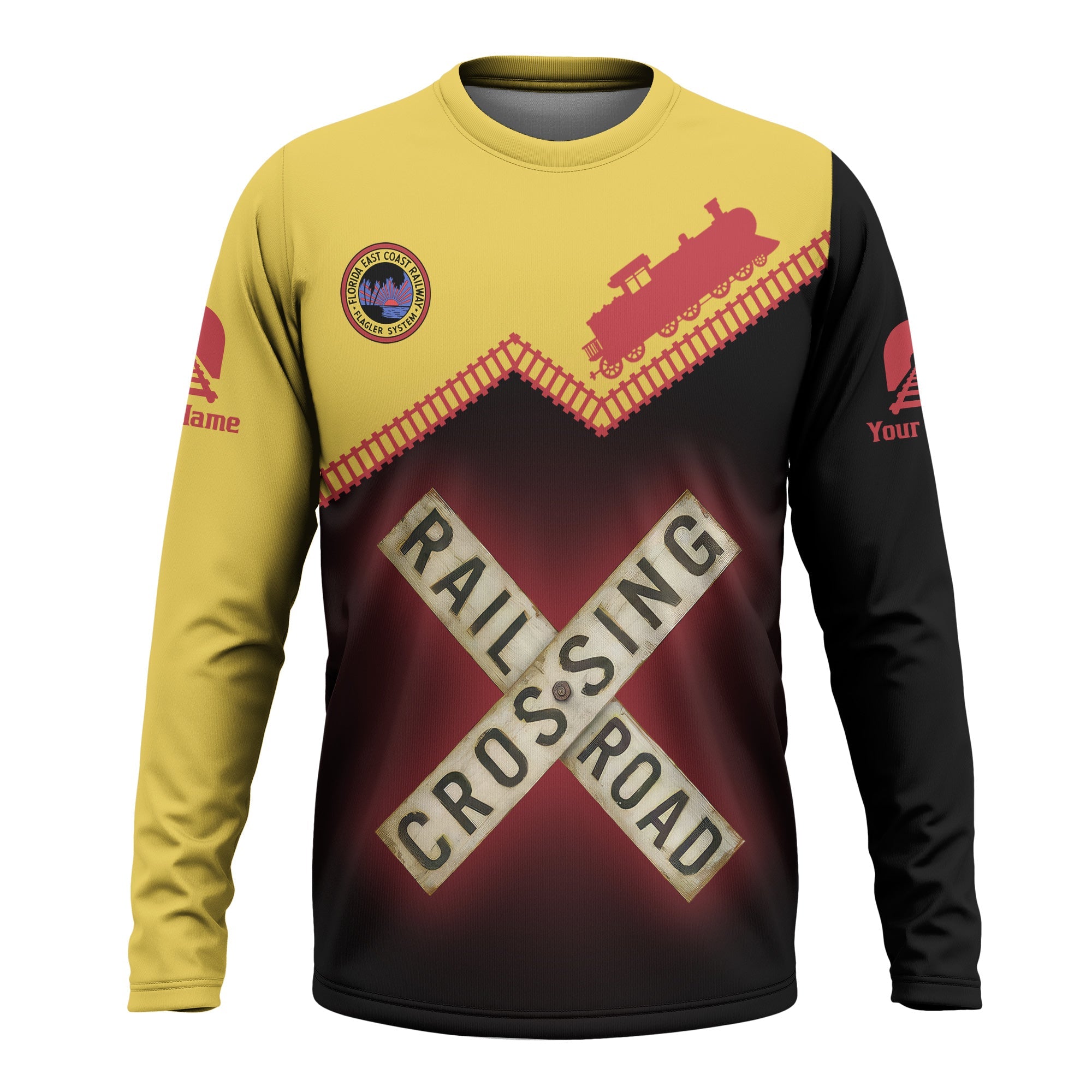 Railspirit Personalized Florida East Coast Railway Long Sleeve Shirt Railroad Crossing Printed Train Track Shirt