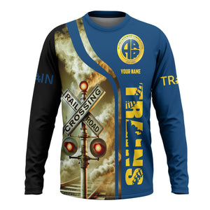 Railspirit Custom Name Alaska Railroad Long Sleeve Shirt Railroad Crossing Sign Printed Train Shirt