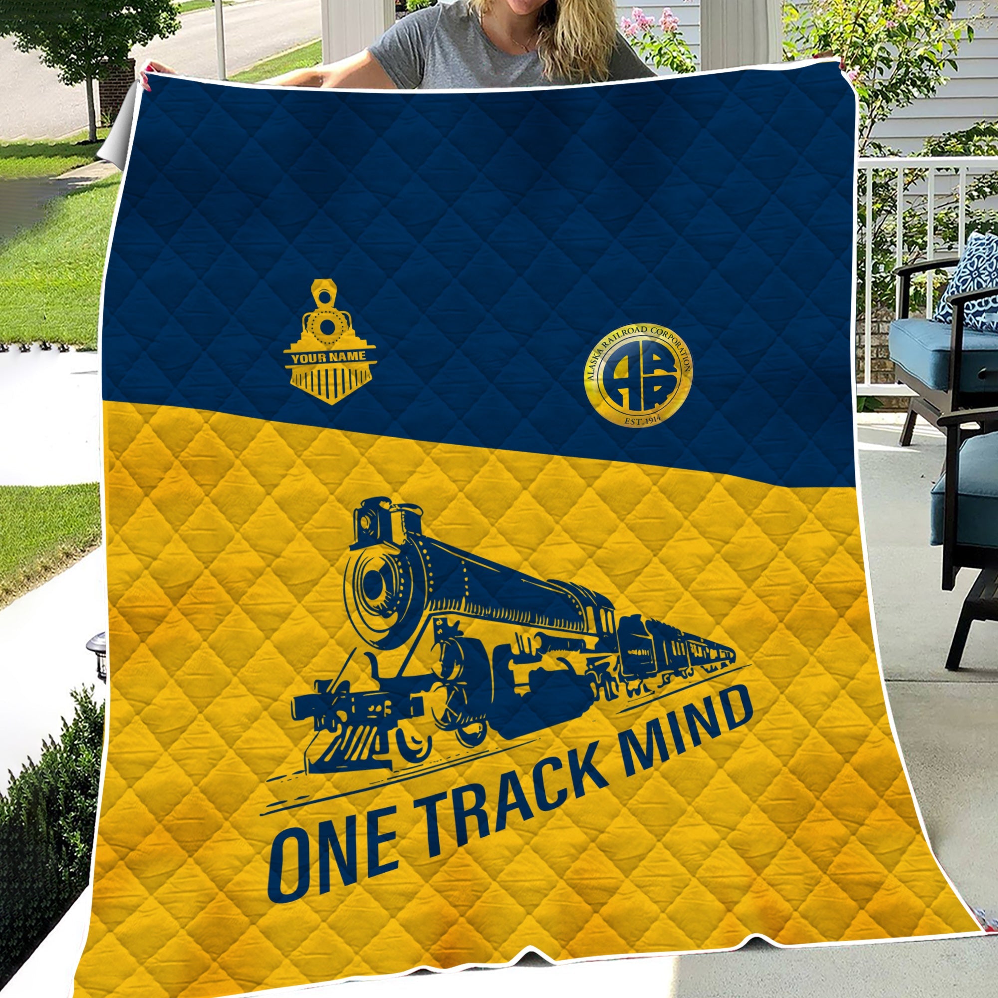 Railspirit Personalized Alaska Railroad Premium Quilt One Track Mind Train Premium Quilt Gift Idea For Train Lover