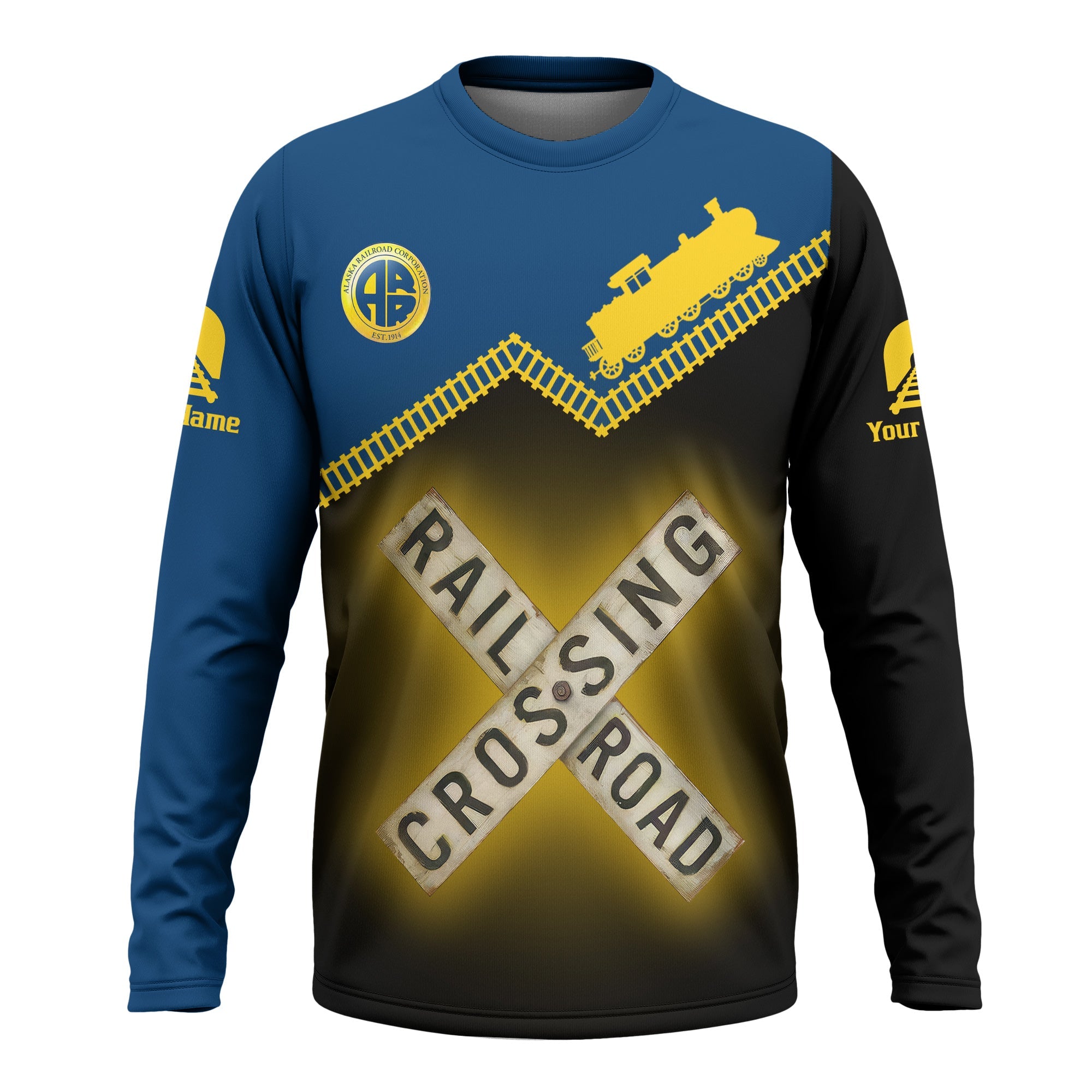 Railspirit Personalized Alaska Railroad Long Sleeve Shirt Railroad Crossing Printed Train Track Shirt