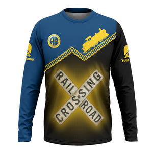 Railspirit Personalized Alaska Railroad Long Sleeve Shirt Railroad Crossing Printed Train Track Shirt