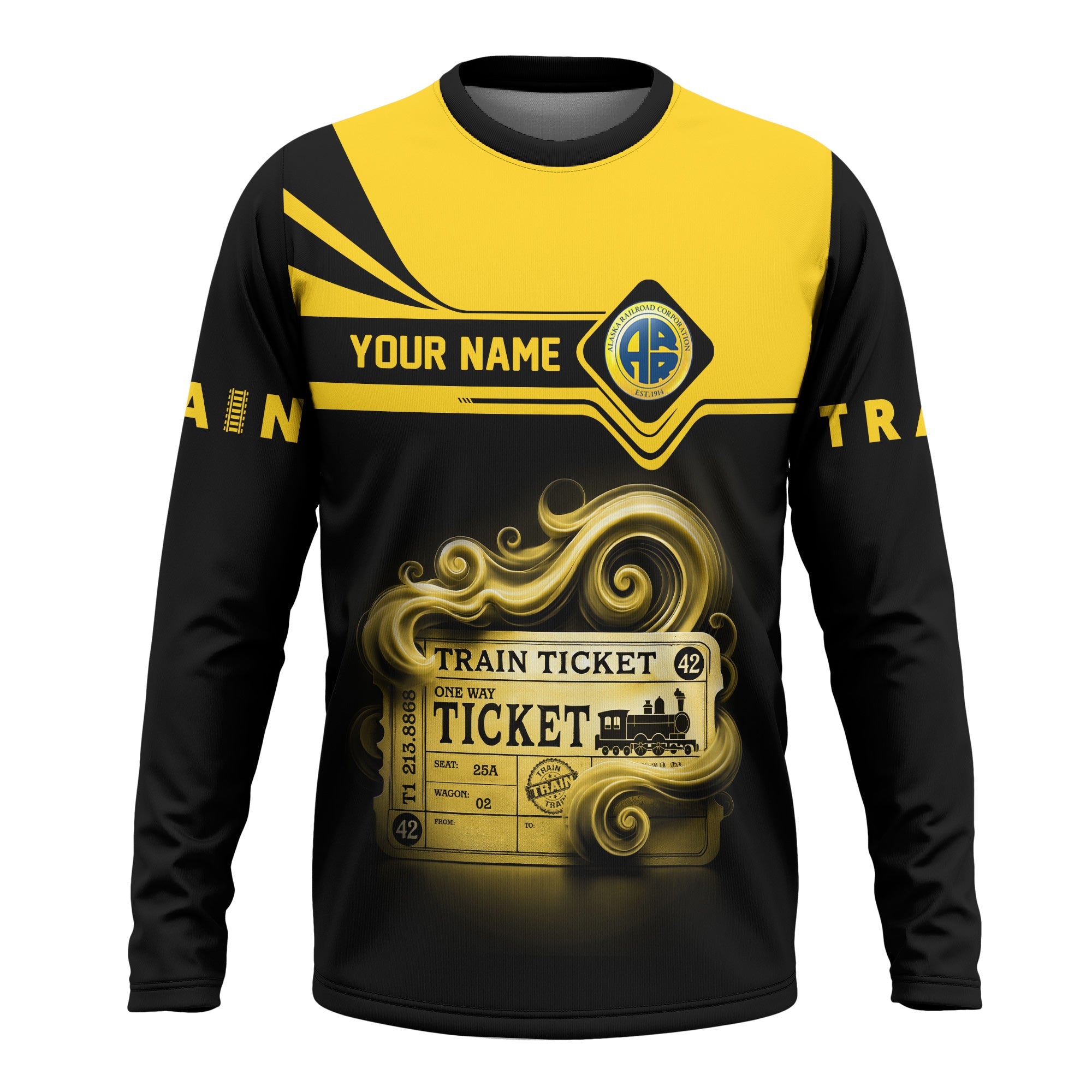 Railspirit Custom Name Alaska Railroad Long Sleeve Shirt American Train Ticket Printed Shirt