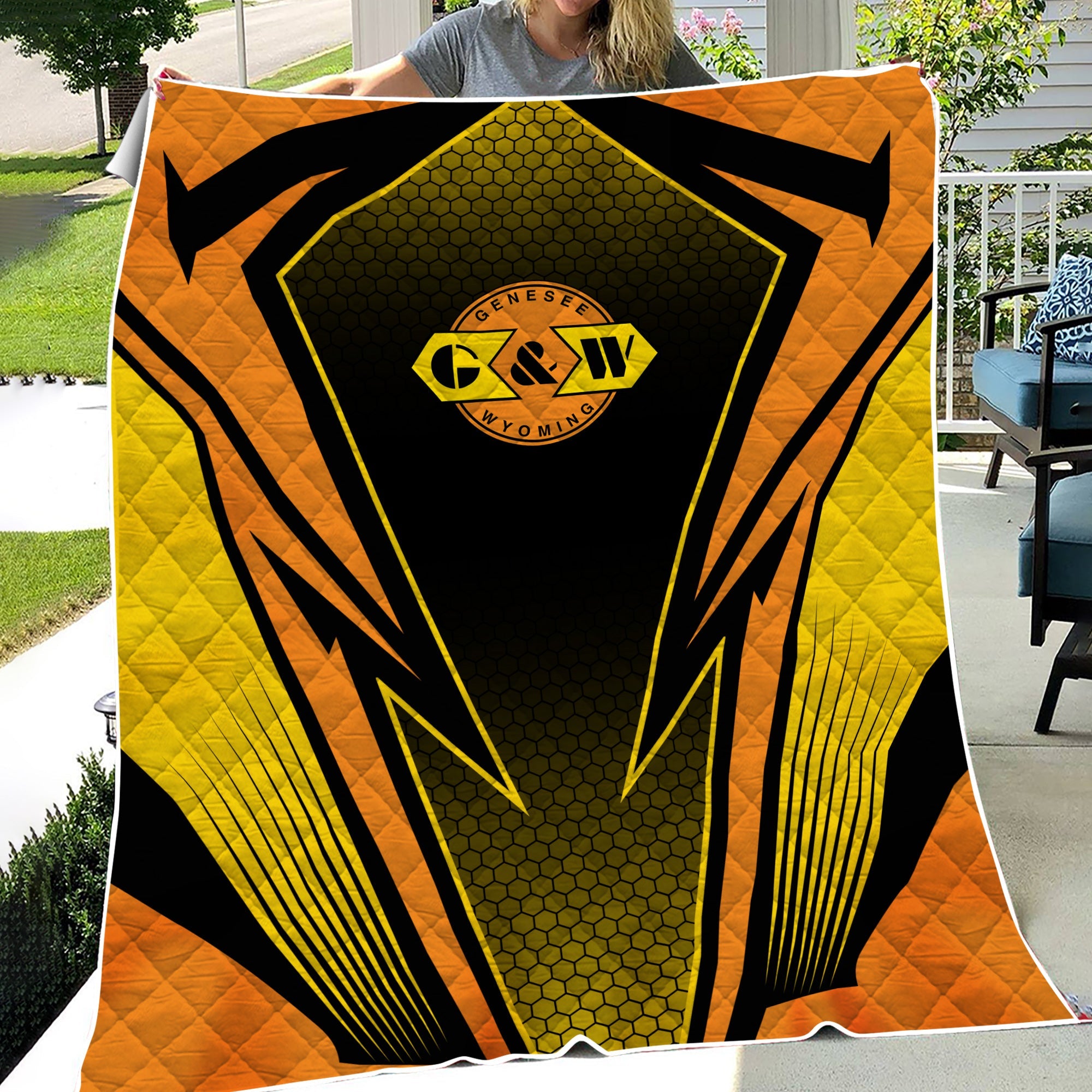 Railspirit Genesee & Wyoming Inc. Railroad Premium Quilts Lightning Graphic Style Premium Quilts Gift Idea For Train Lover